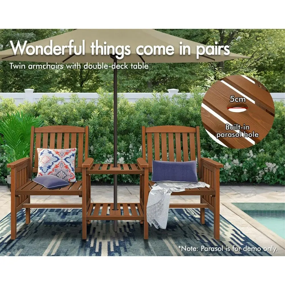 Alfordson Wooden Garden Bench Outdoor Loveseat Patio Brown