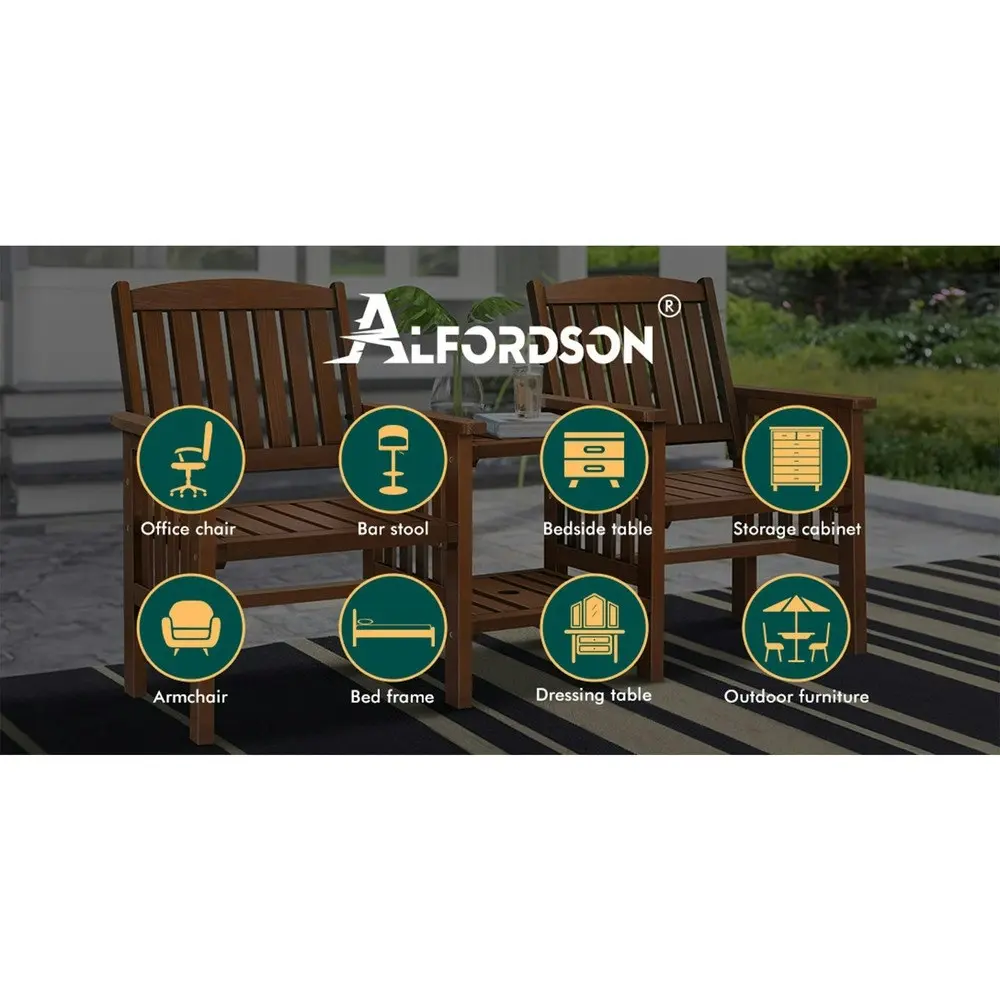 Alfordson Wooden Garden Bench Outdoor Loveseat Patio Brown