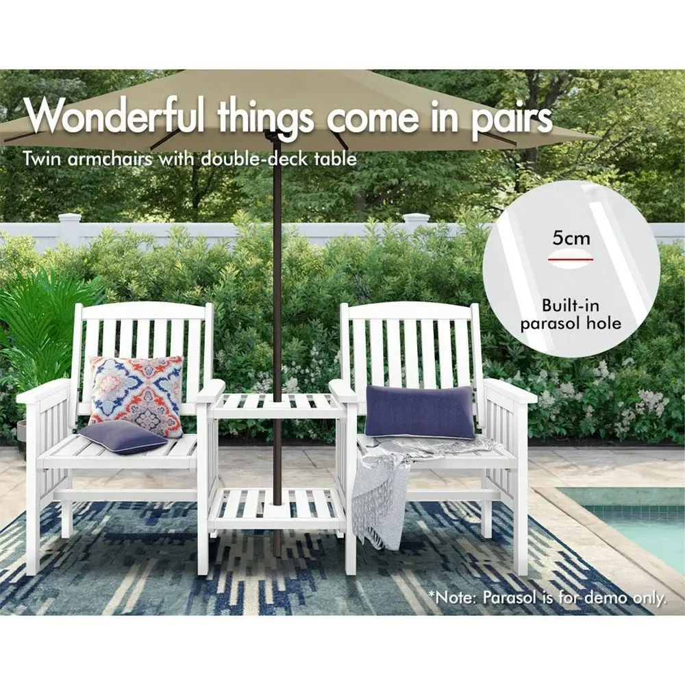 Alfordson Wooden Garden Bench Outdoor Loveseat Patio White