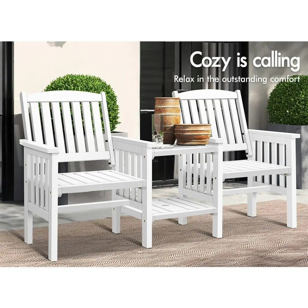 Alfordson Wooden Garden Bench Outdoor Loveseat Patio White