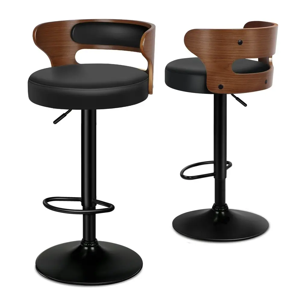 Alfordson 2x Bar Stool Kitchen Swivel Chair Wooden Leather Gas Lift Ramiro Black