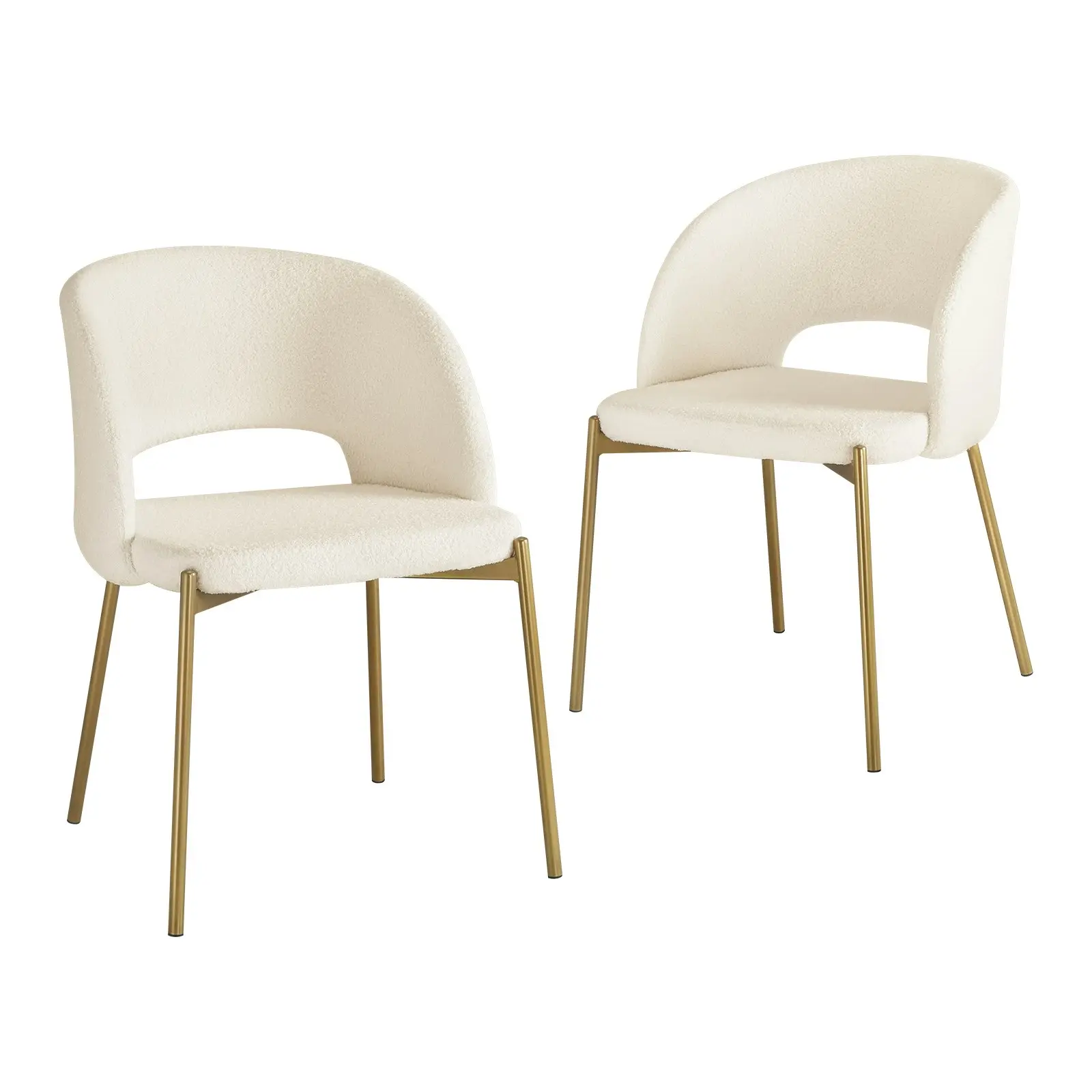 Oikiture 2x Armchair Dining Chair Accent Chairs Tub Armchairs Sherpa White&Gold