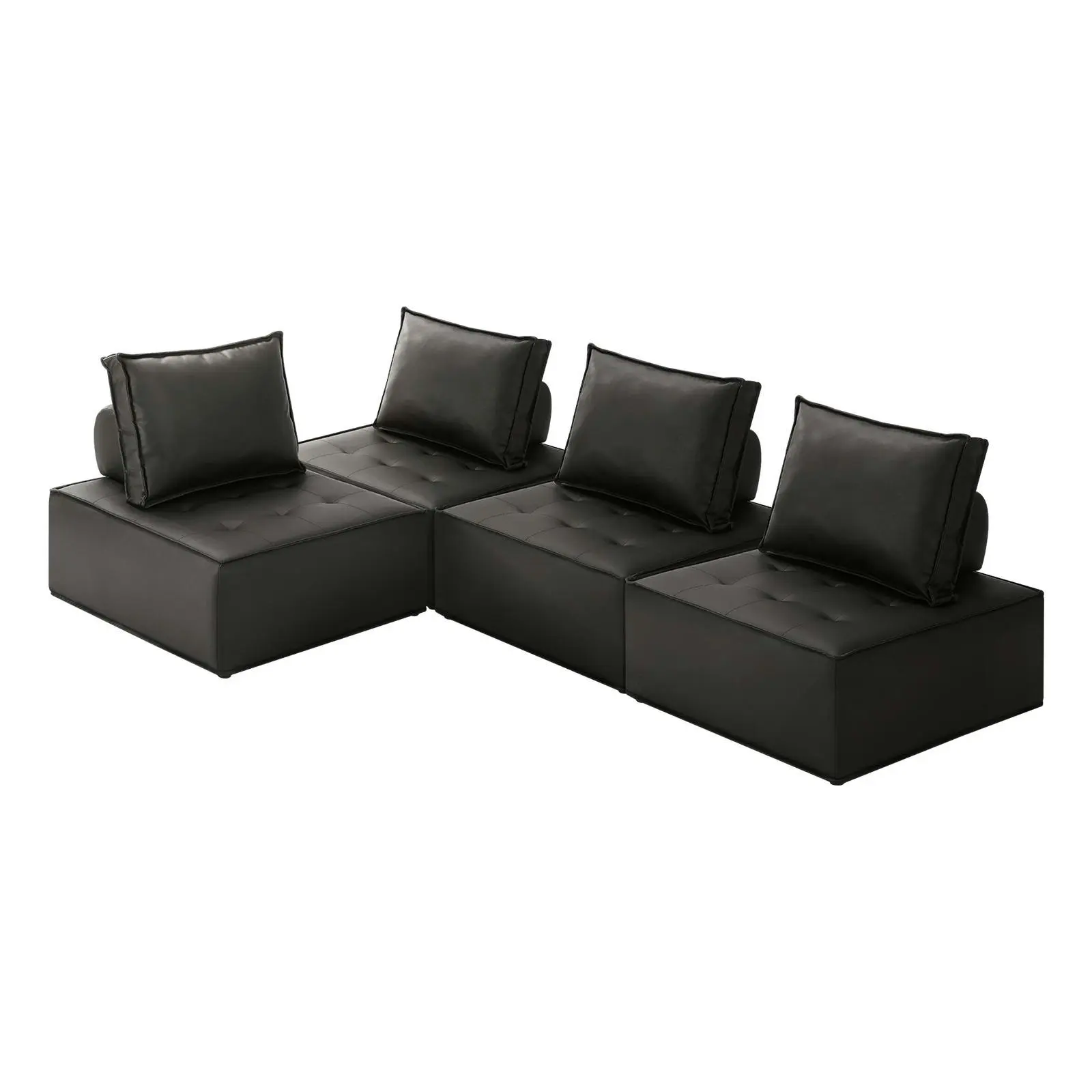 Oikiture 4PC Modular Sofa Lounge Chair Armless TOFU Back PU Leather Black