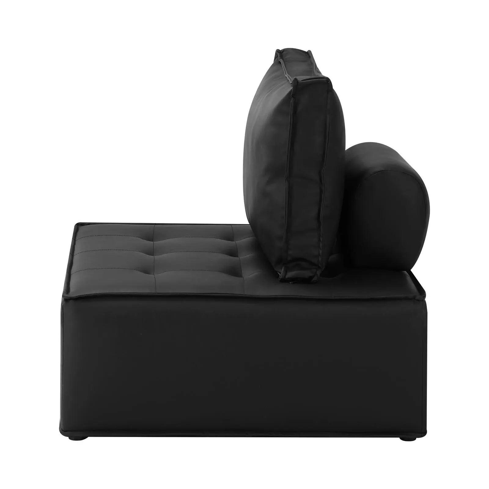 Oikiture 2PC Modular Sofa Lounge Chair Armless TOFU Back PU Leather Black