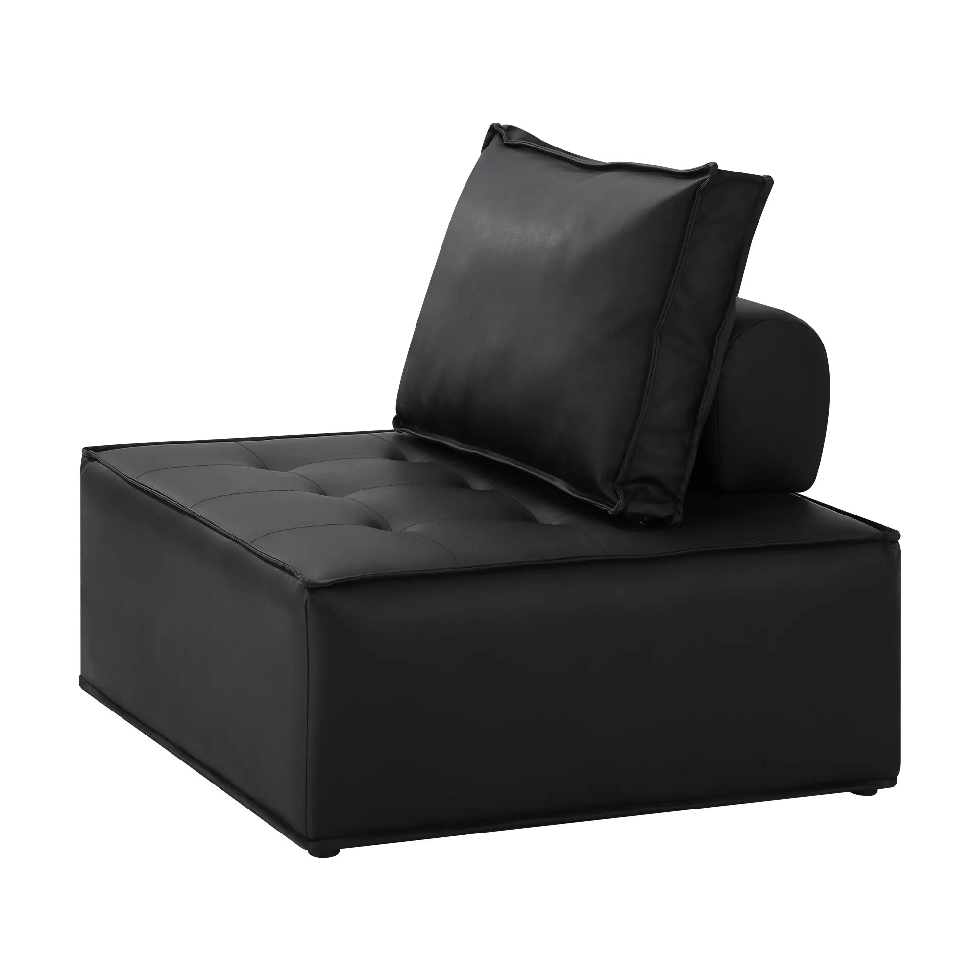 Oikiture 1PC Modular Sofa Lounge Chair Armless TOFU Back PU Leather Black