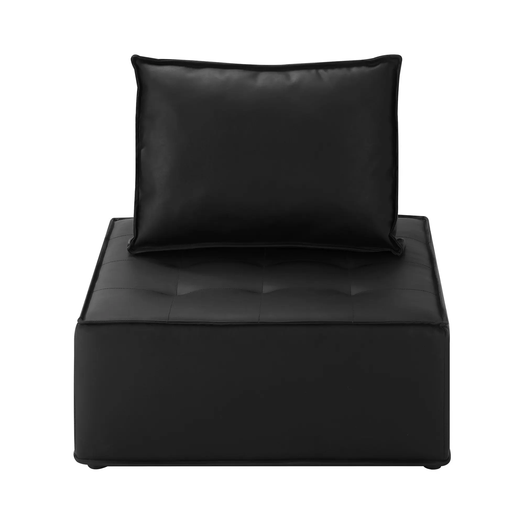 Oikiture 1PC Modular Sofa Lounge Chair Armless TOFU Back PU Leather Black