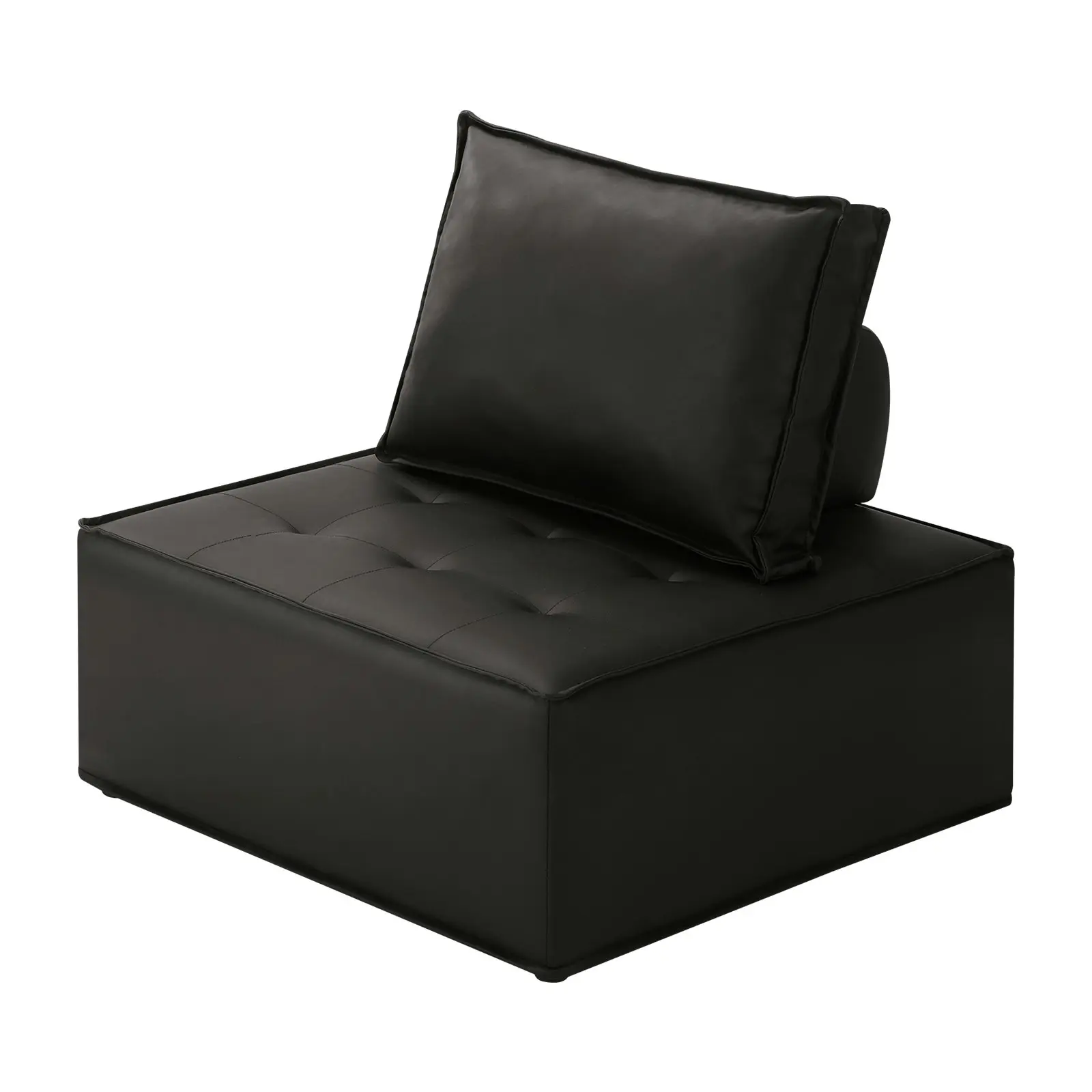 Oikiture 1PC Modular Sofa Lounge Chair Armless TOFU Back PU Leather Black