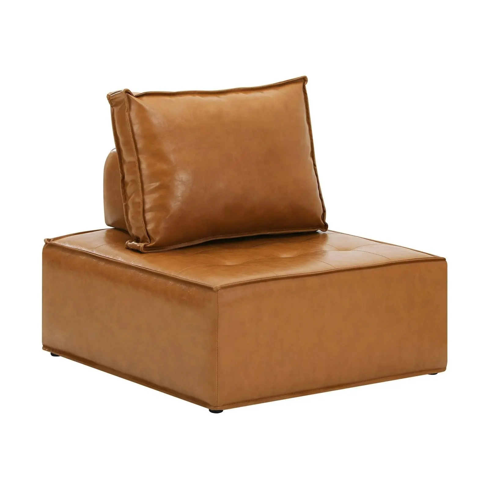 Oikiture 3PC Modular Sofa Lounge Chair Armless TOFU Back PU Leather Brown