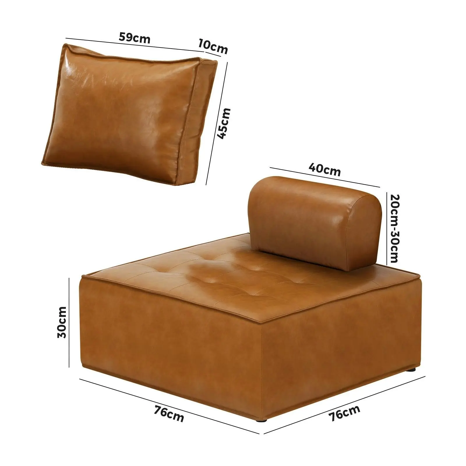 Oikiture 3PC Modular Sofa Lounge Chair Armless TOFU Back PU Leather Brown