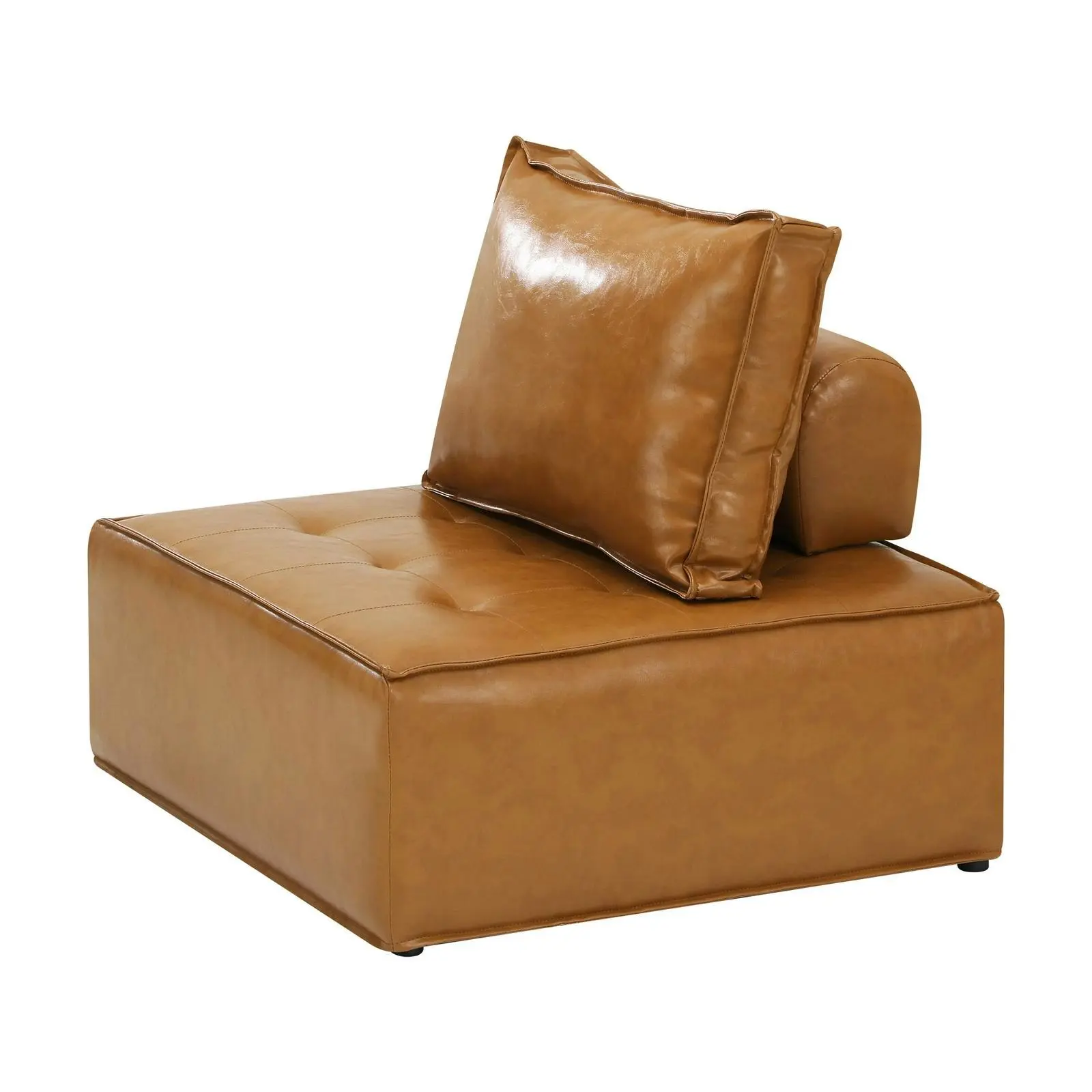 Oikiture 4PC Modular Sofa Lounge Chair Armless TOFU Back PU Leather Brown