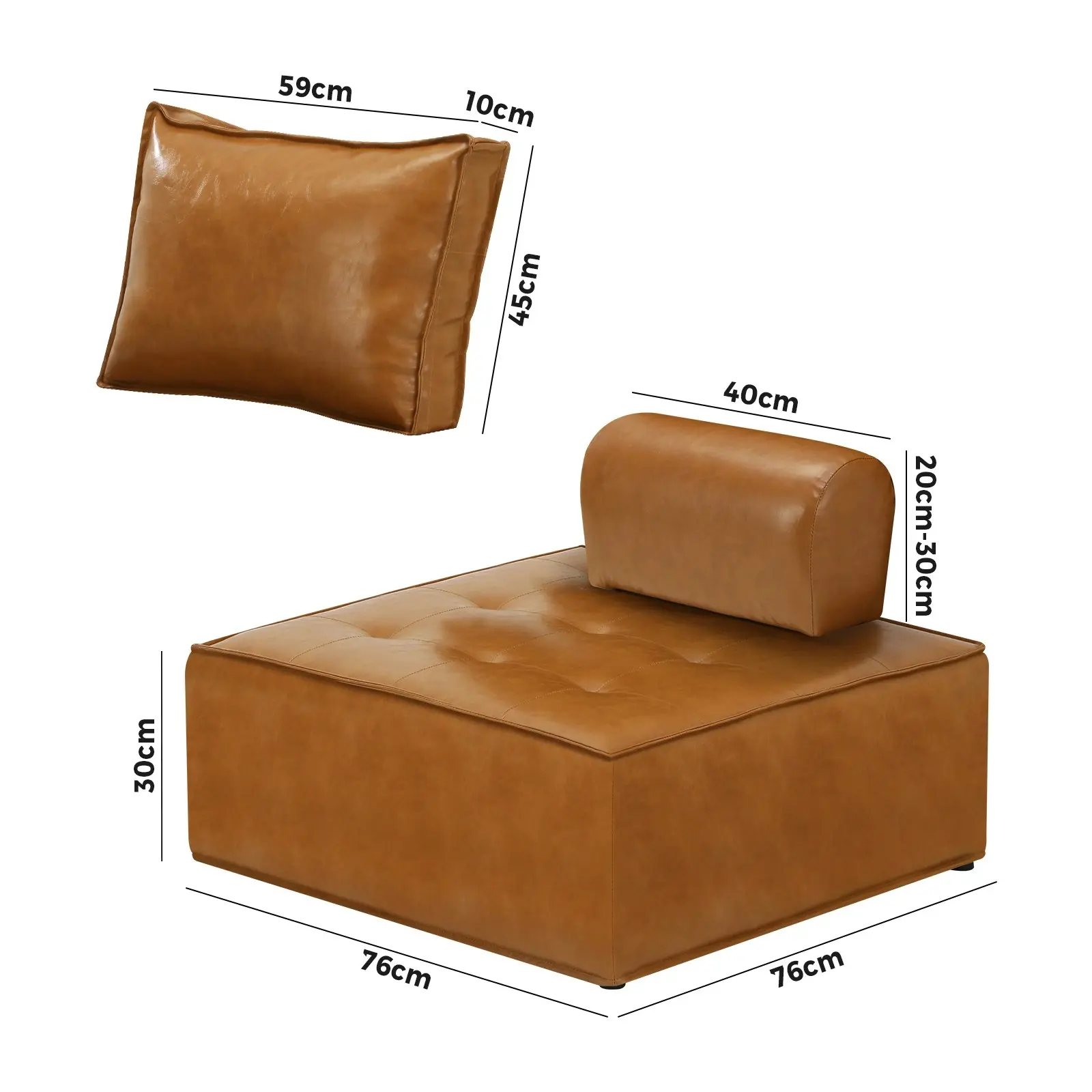 Oikiture 1PC Modular Sofa Lounge Chair Armless TOFU Back PU Leather Brown