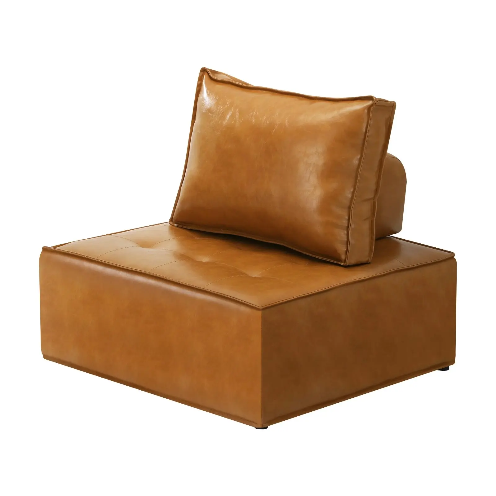 Oikiture 1PC Modular Sofa Lounge Chair Armless TOFU Back PU Leather Brown