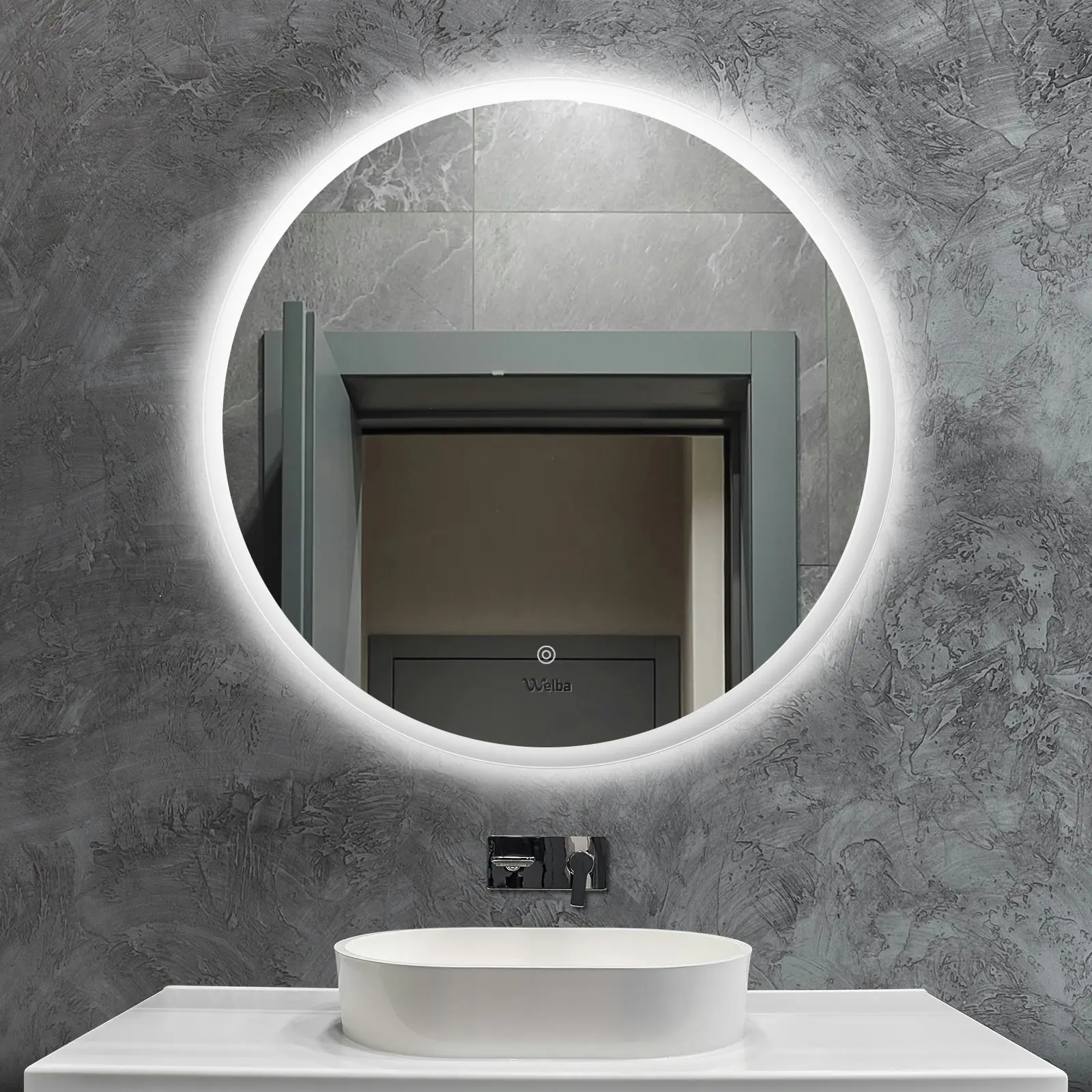 Welba 80cm LED Round Bathroom Mirror Anti-fog Makeup Wall Mirrors with Light