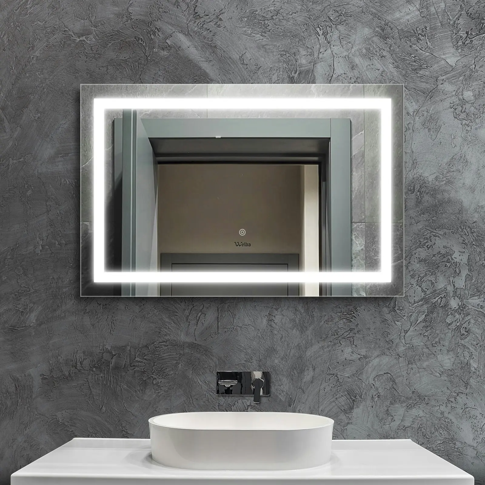 Welba LED Rectangle Bathroom Mirror Anti-fog Smart Makeup Wall Mirrors 80x60cm