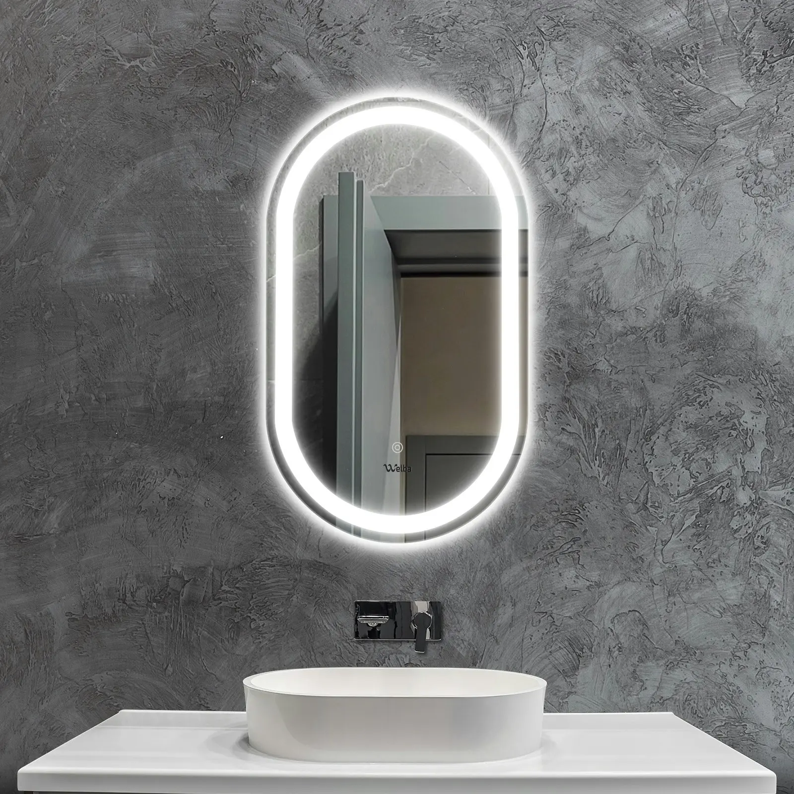 Welba LED Oval Bathroom Mirror Anti-fog Smart Makeup Wall Mirrors Vanity 75x50cm