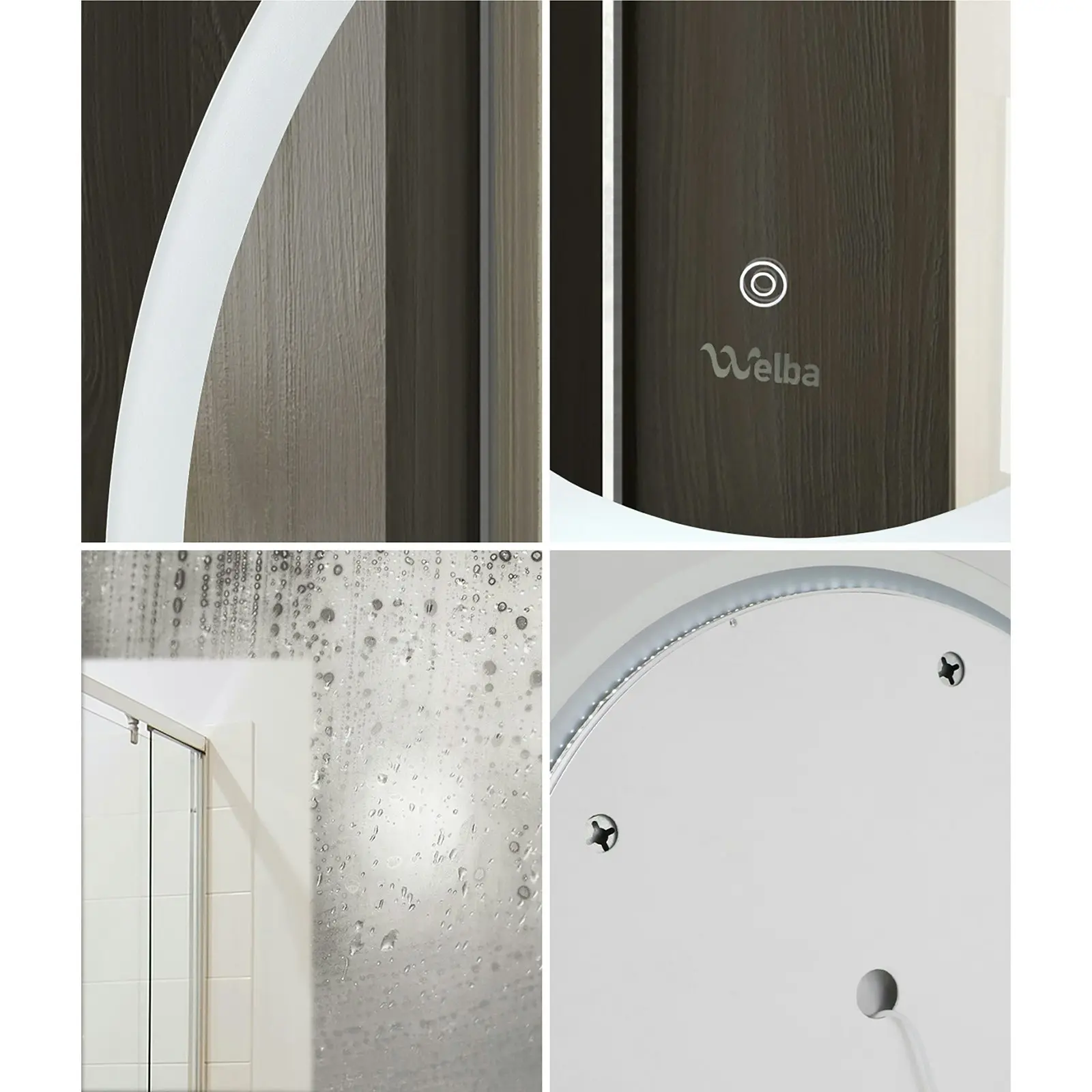 Welba 70cm LED Round Bathroom Mirror Anti-fog Smart Vanity Makeup Wall Mirrors