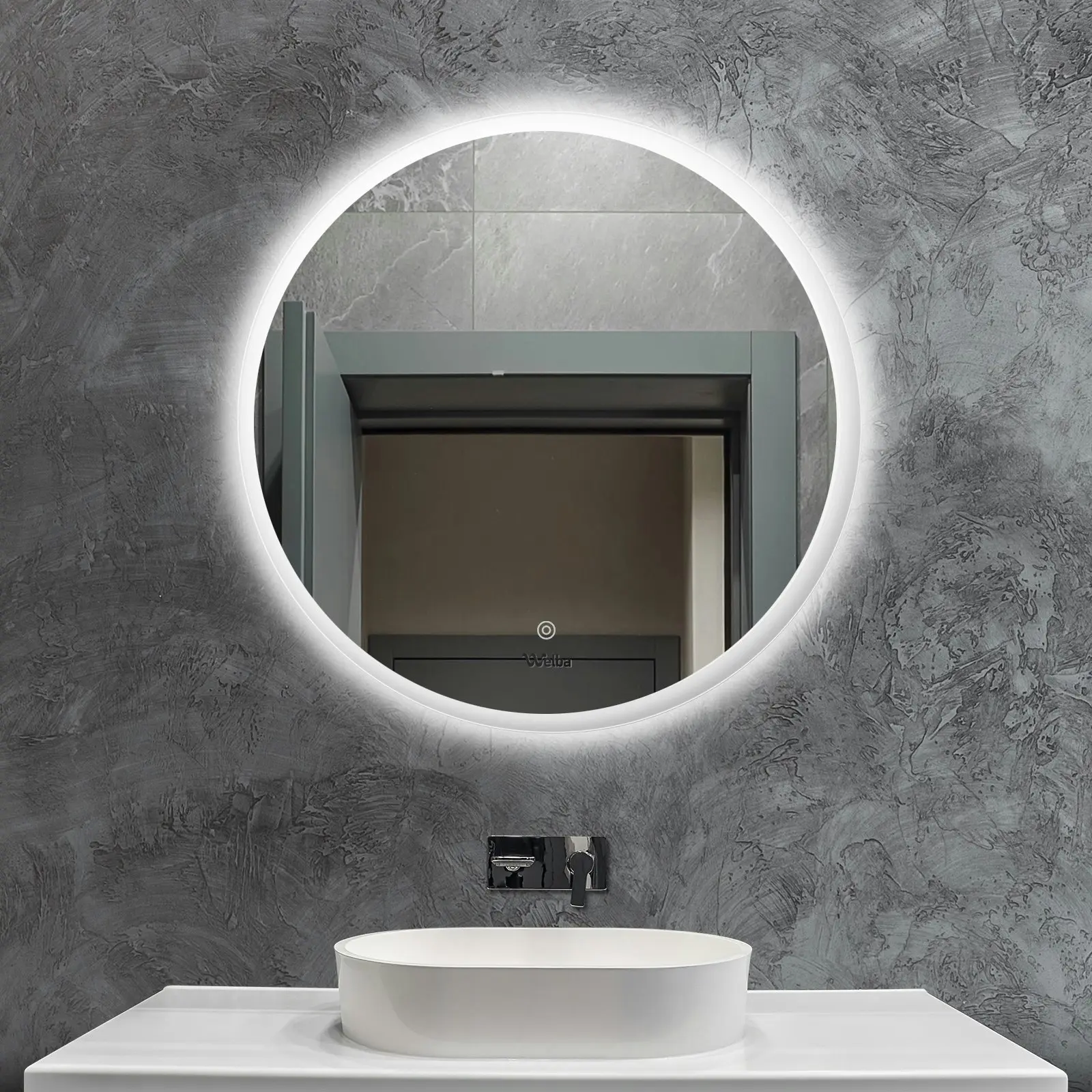 Welba 70cm LED Round Bathroom Mirror Anti-fog Smart Vanity Makeup Wall Mirrors