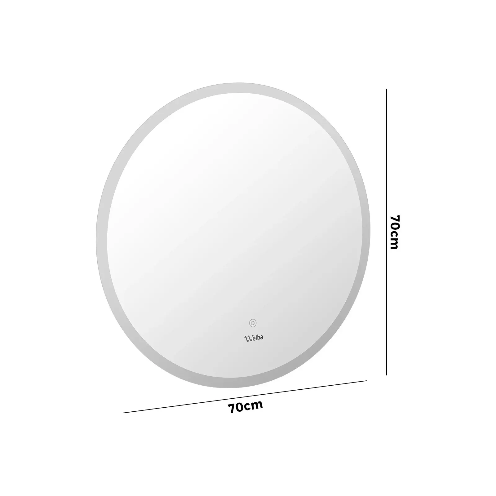 Welba 70cm LED Round Bathroom Mirror Anti-fog Smart Vanity Makeup Wall Mirrors