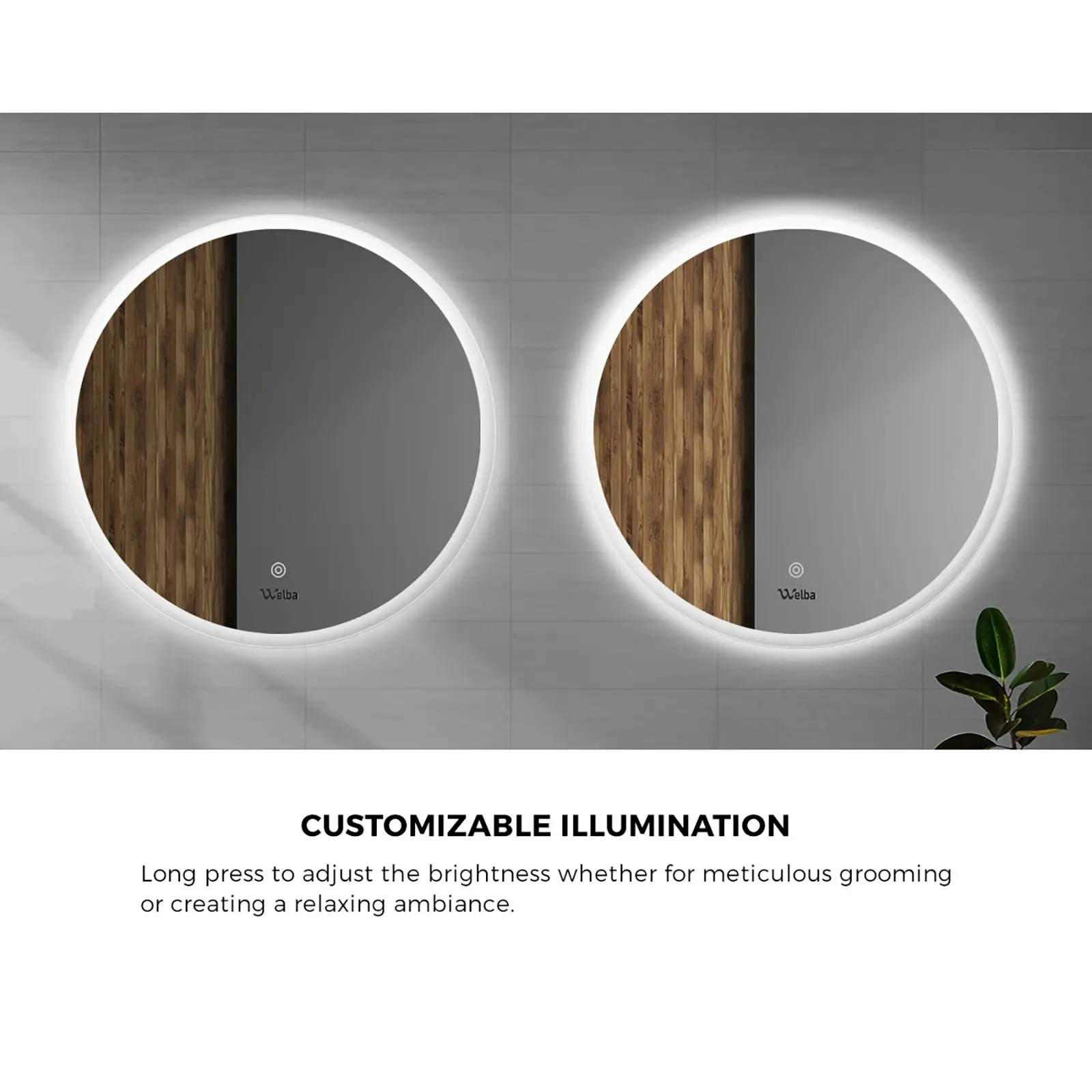 Welba 70cm LED Round Bathroom Mirror Anti-fog Smart Vanity Makeup Wall Mirrors