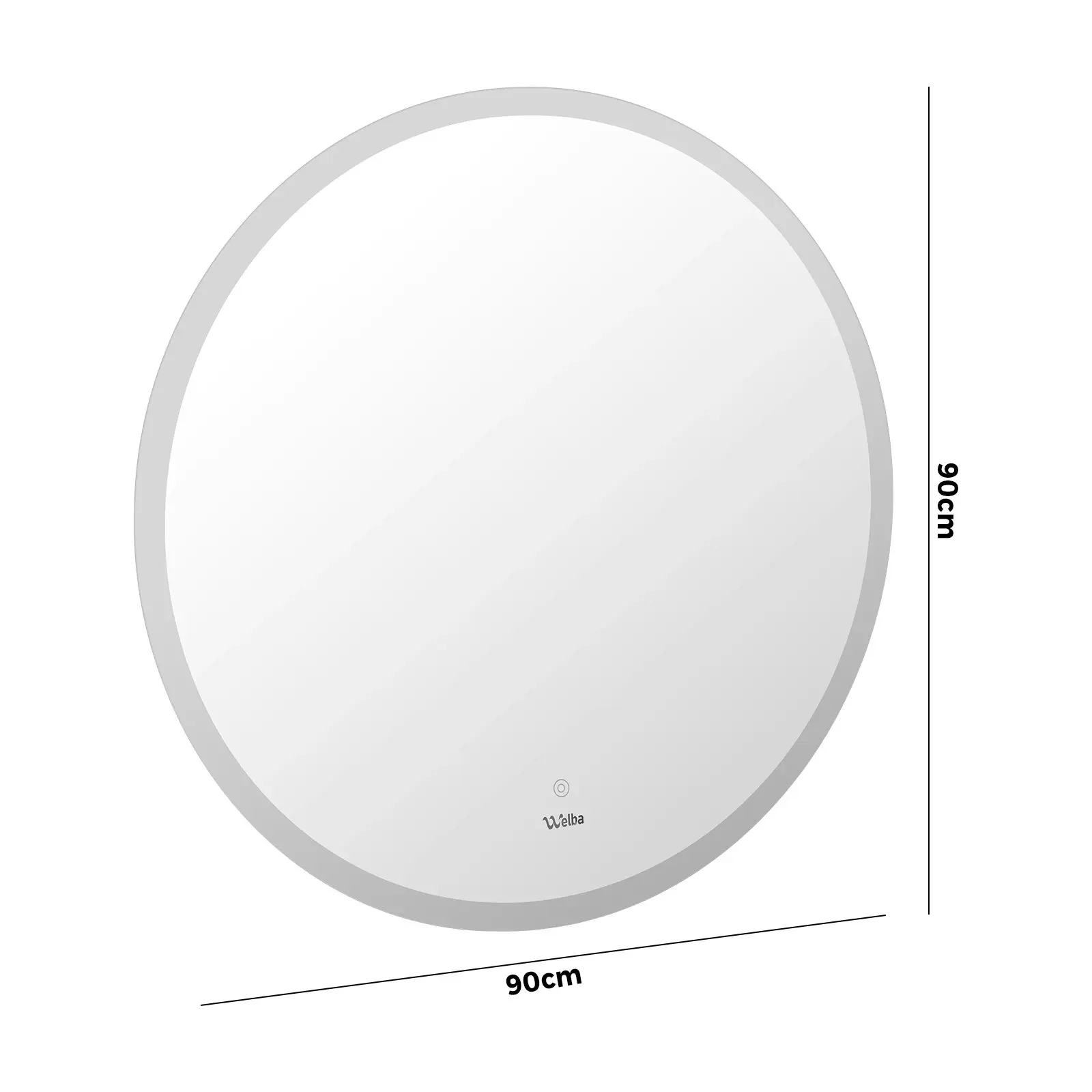 Welba 90cm LED Round Bathroom Mirror Anti-fog Large Makeup Wall Mirrors Vanity