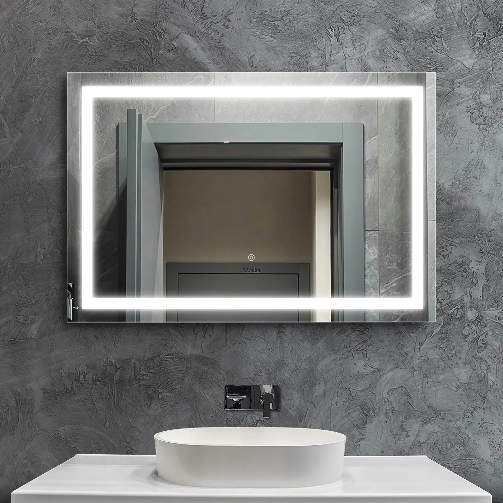 Welba LED Rectangle Bathroom Mirror Smart Anti-fog Makeup Wall Mirrors 100x70cm