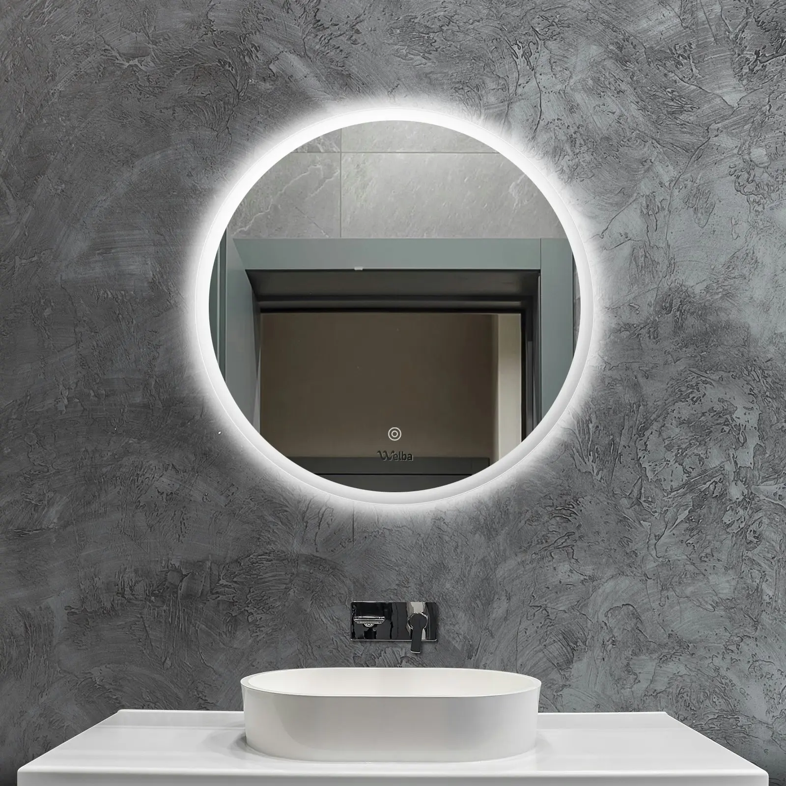 Welba 60cm LED Round Bathroom Mirror Makeup Anti-fog Smart Mirrors Light Decor