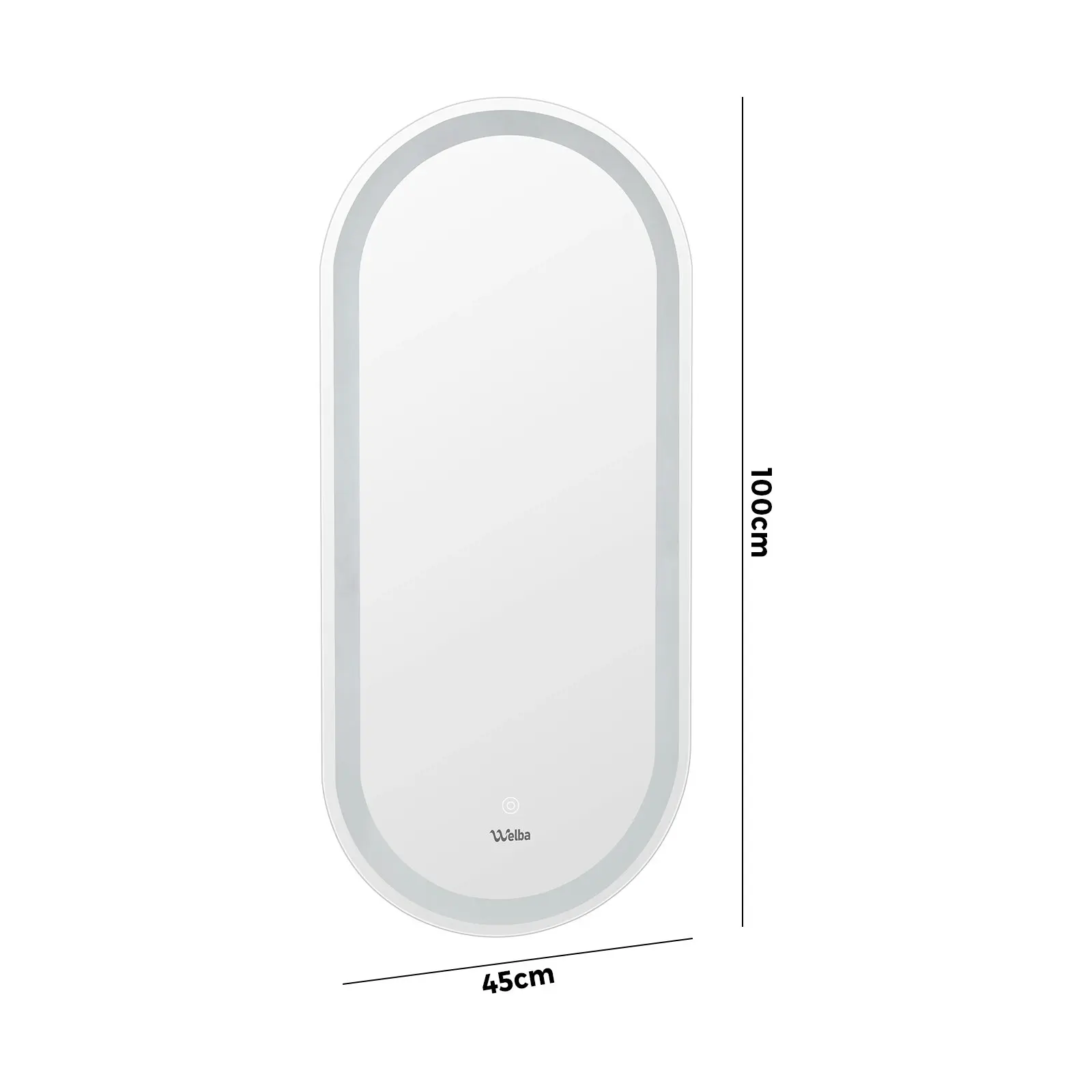 Welba LED Oval Bathroom Mirror Smart Anti-fog Makeup Wall Mirrors Vanity 1000mm