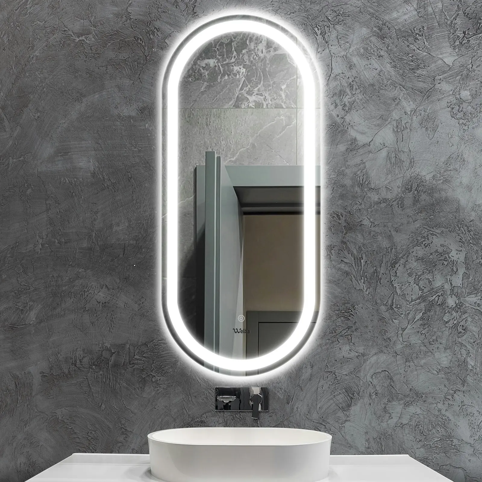 Welba LED Oval Bathroom Mirror Smart Anti-fog Makeup Wall Mirrors Vanity 1000mm