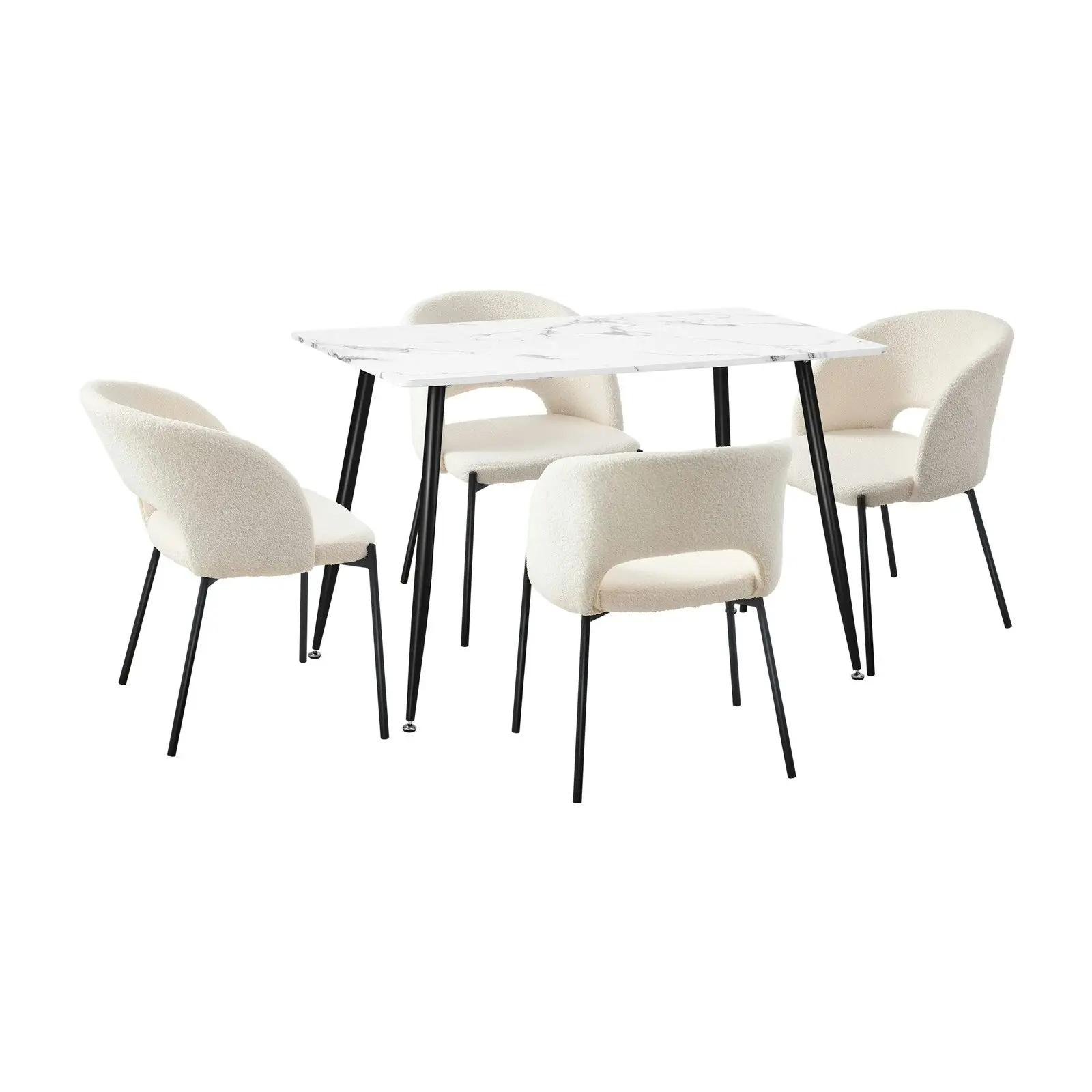 Oikiture 5PCS Dining sets 120cm Rectangle Table with 4PCS Chairs Sherpa White