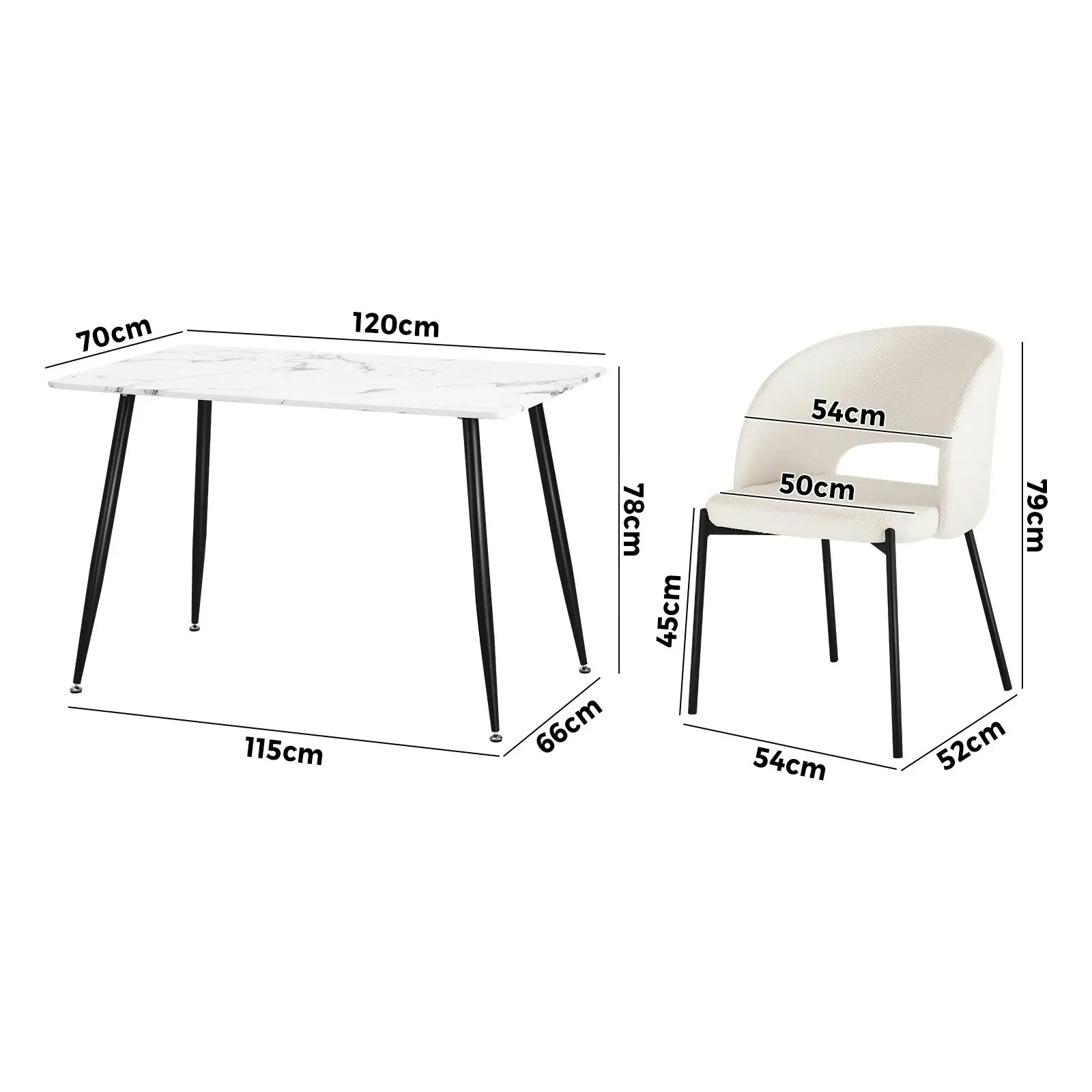 Oikiture 5PCS Dining sets 120cm Rectangle Table with 4PCS Chairs Sherpa White