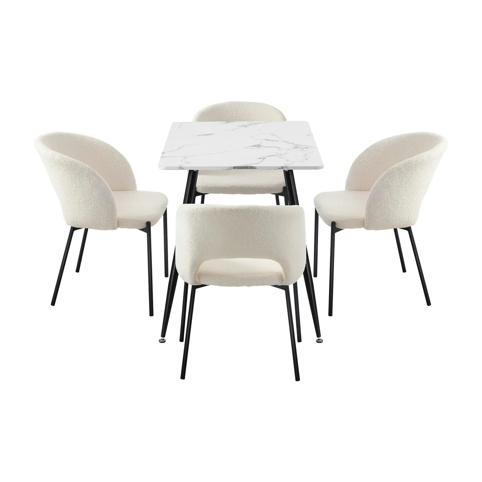 Oikiture 5PCS Dining sets 120cm Rectangle Table with 4PCS Chairs Sherpa White