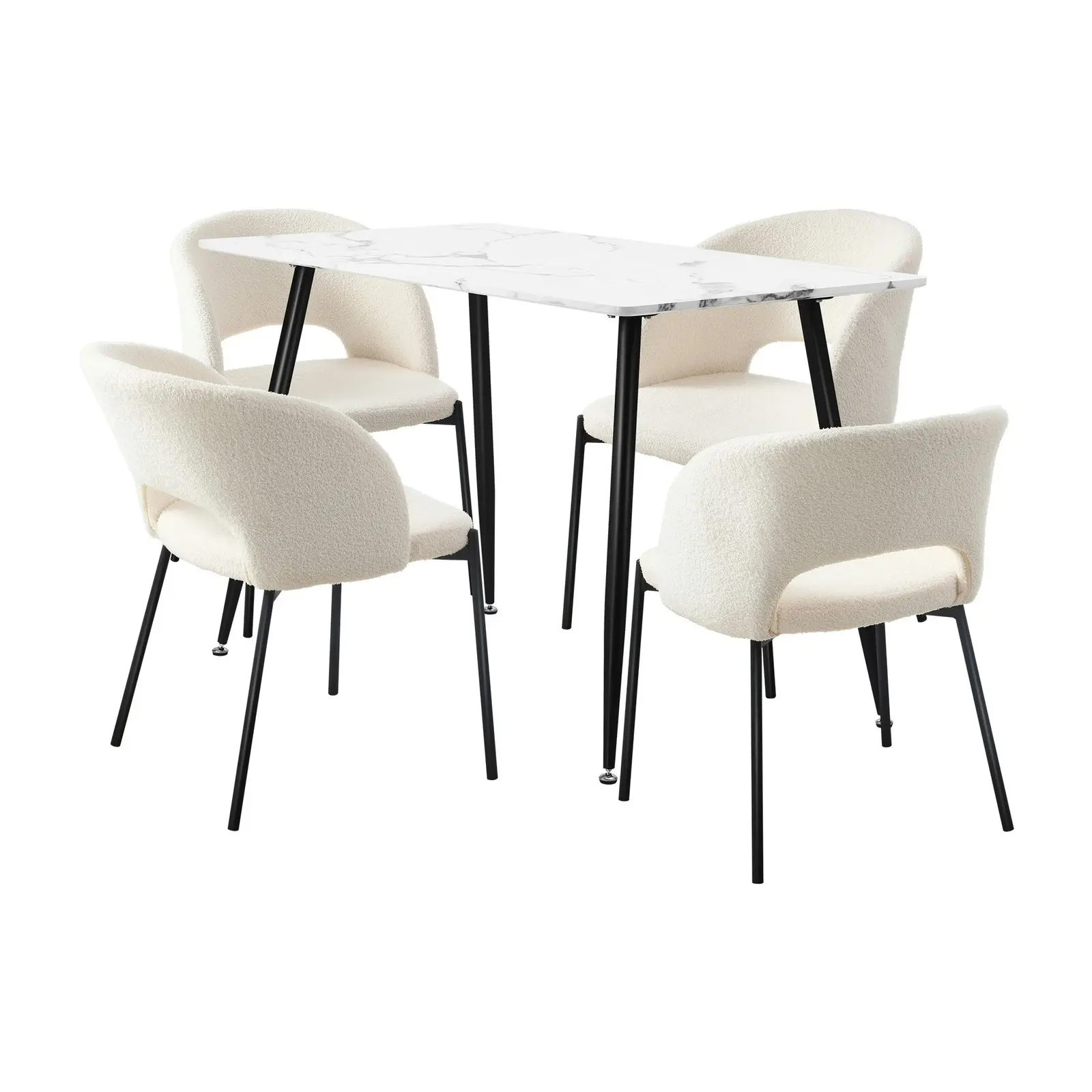 Oikiture 5PCS Dining sets 120cm Rectangle Table with 4PCS Chairs Sherpa White