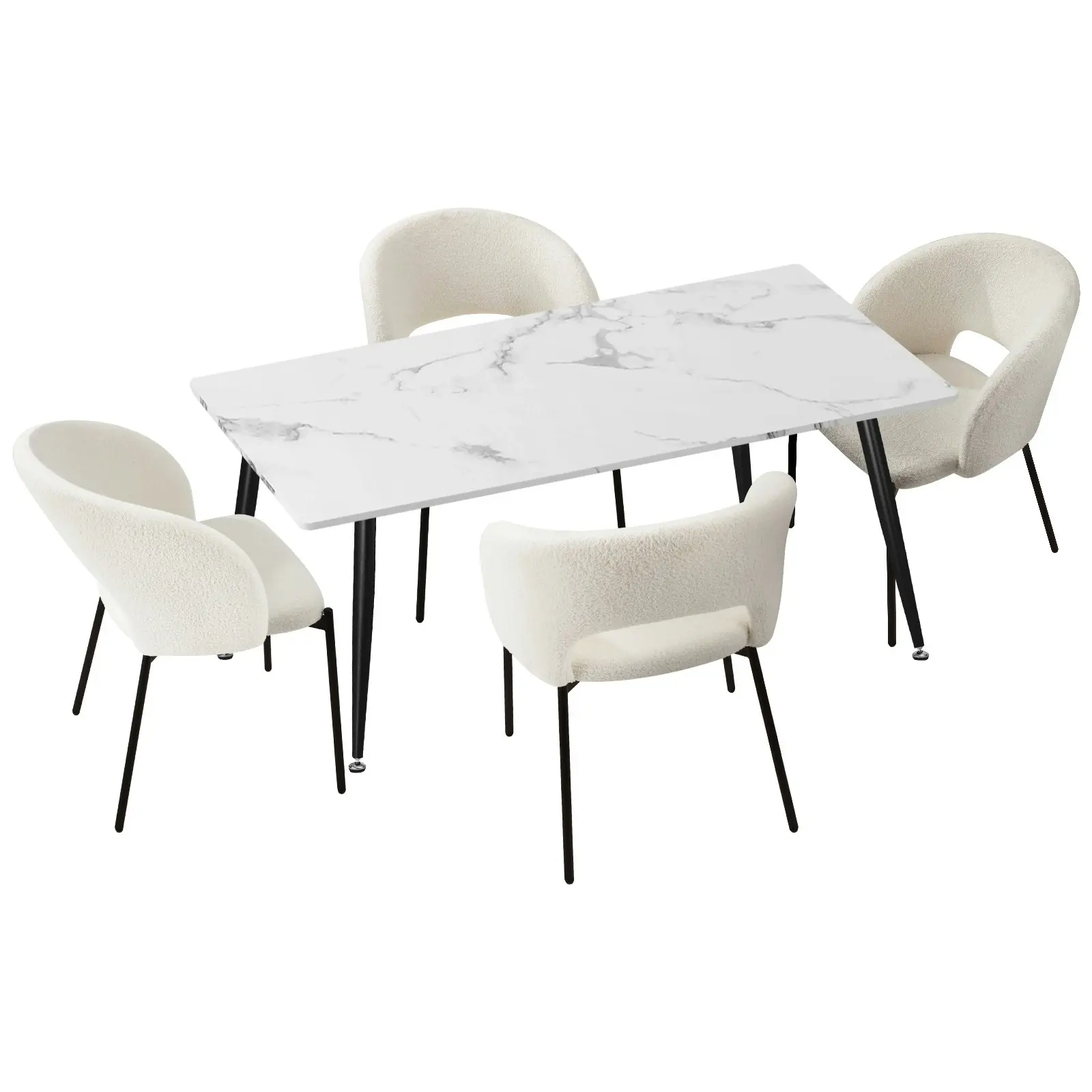 Oikiture 5PCS Dining sets 120cm Rectangle Table with 4PCS Chairs Sherpa White