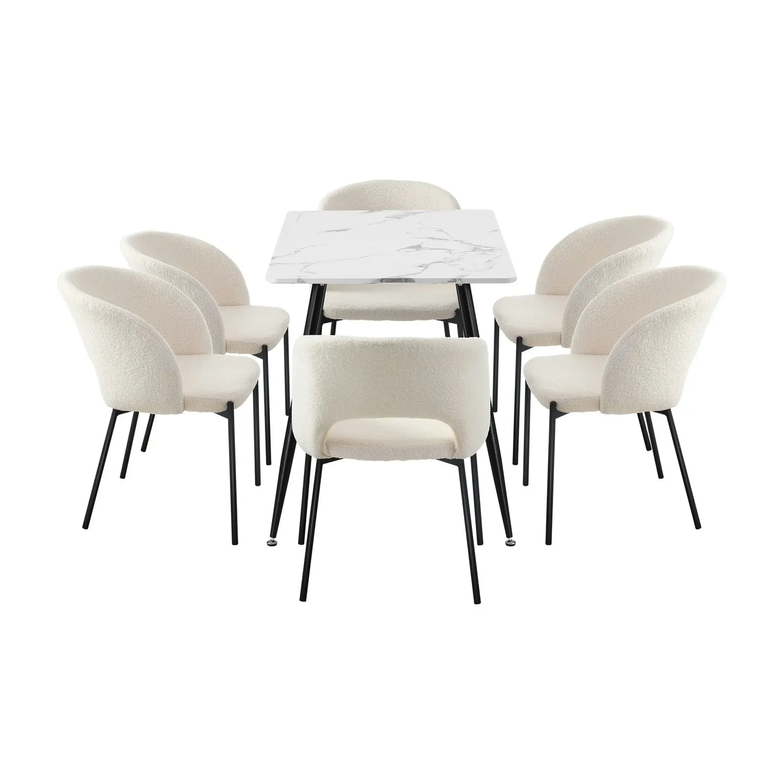 Oikiture 7PCS Dining sets 120cm Rectangle Table with 6PCS Chairs Sherpa White