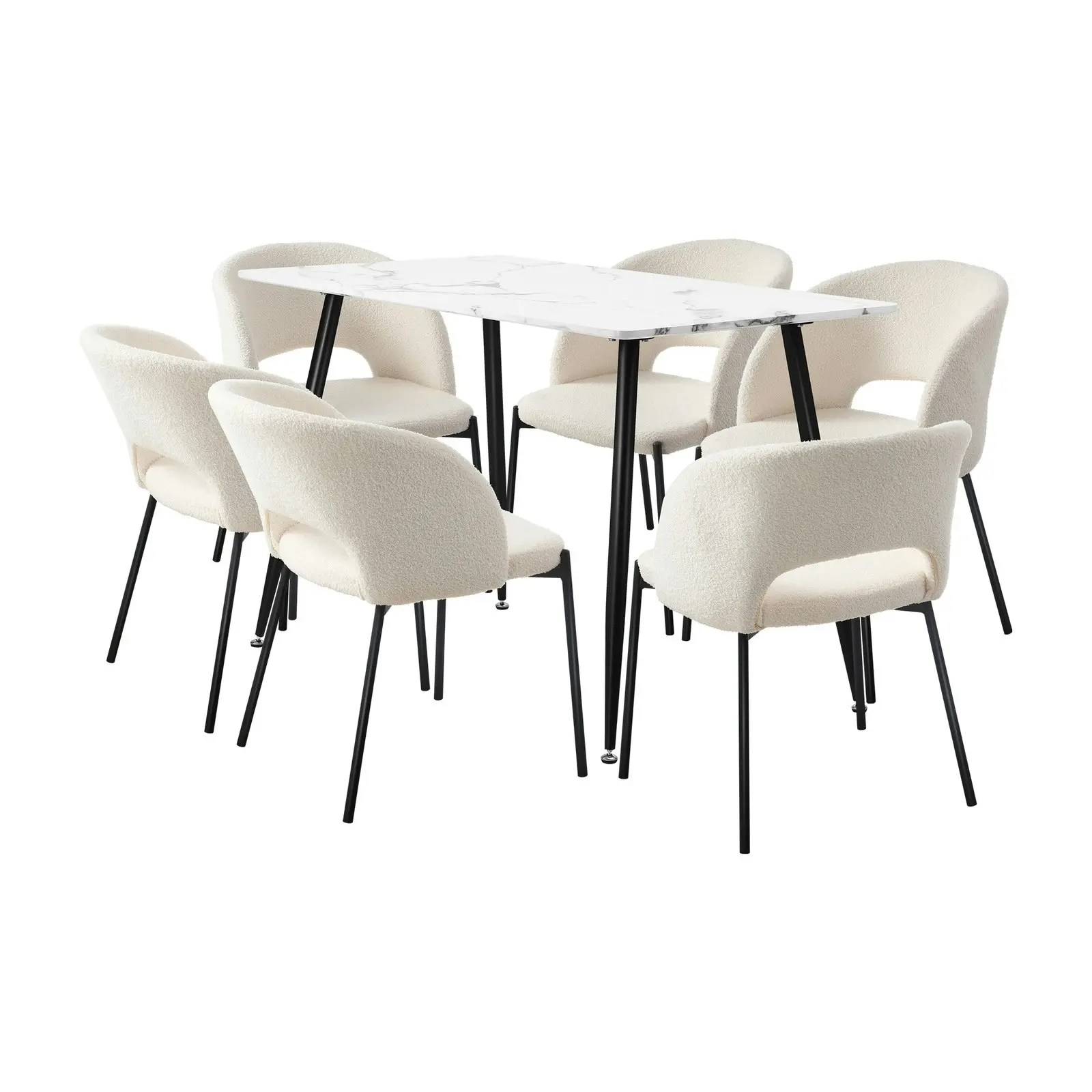 Oikiture 7PCS Dining sets 120cm Rectangle Table with 6PCS Chairs Sherpa White