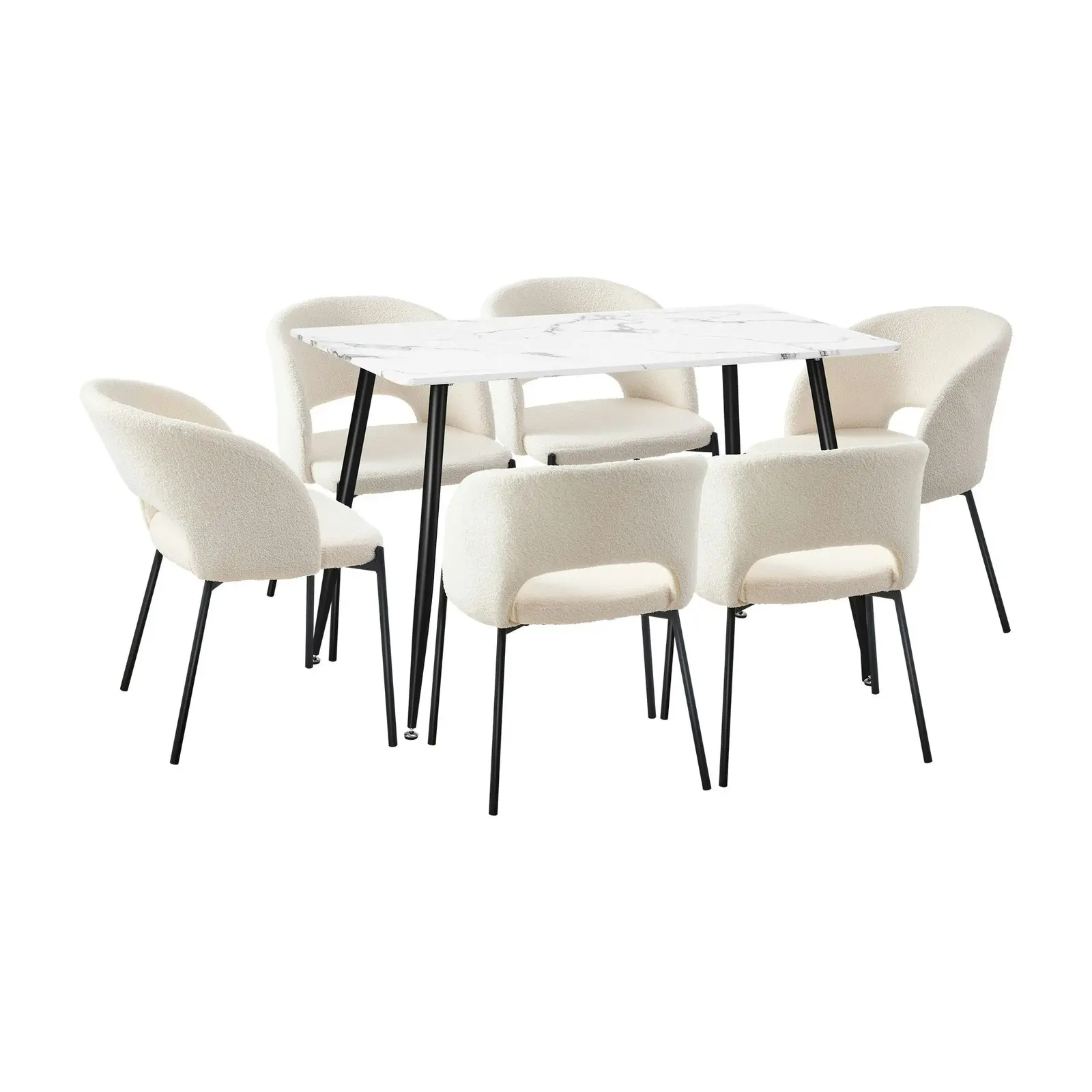 Oikiture 7PCS Dining sets 120cm Rectangle Table with 6PCS Chairs Sherpa White