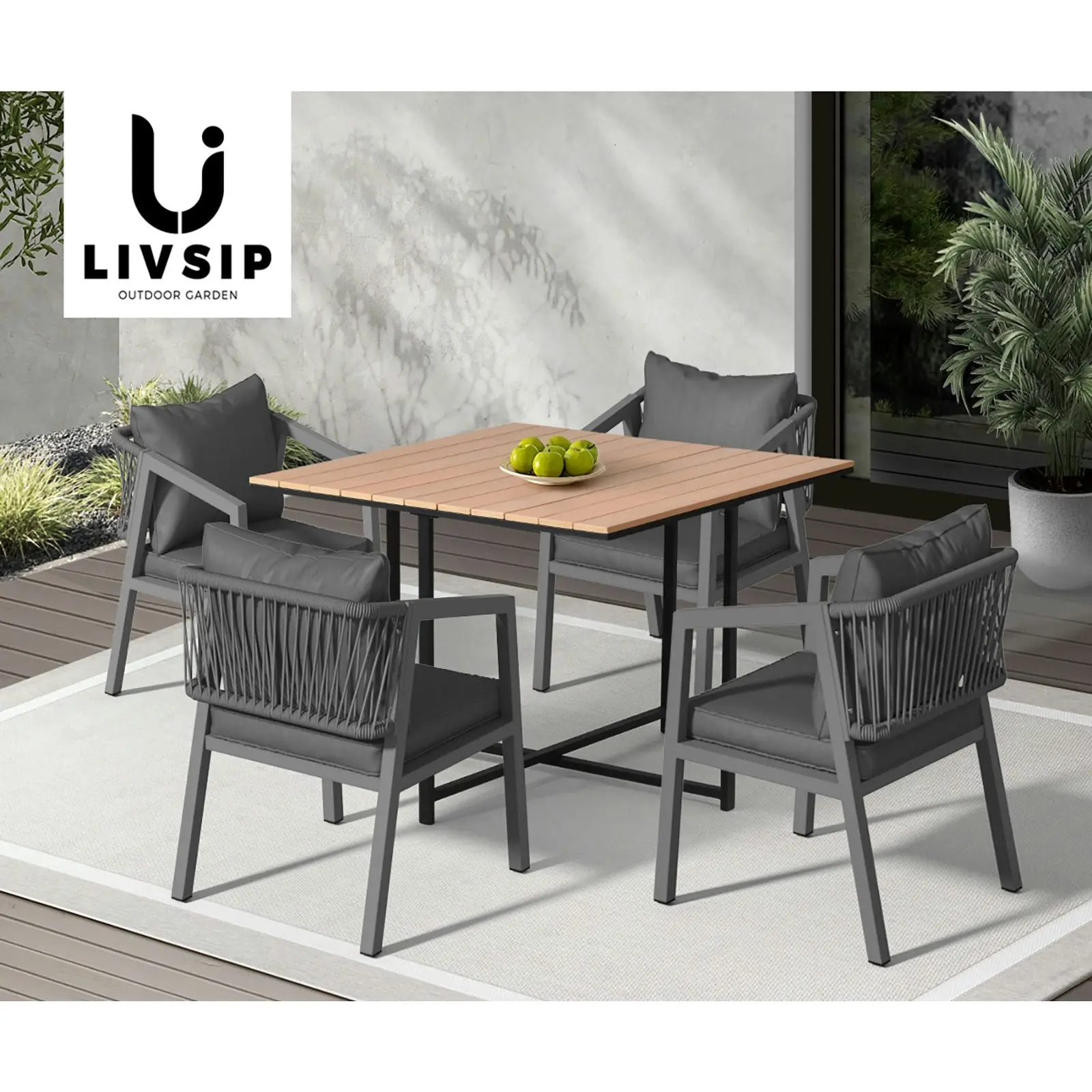 Livsip 4 Seater Outdoor Dining Set Patio Furniture Garden Table Chairs Setting