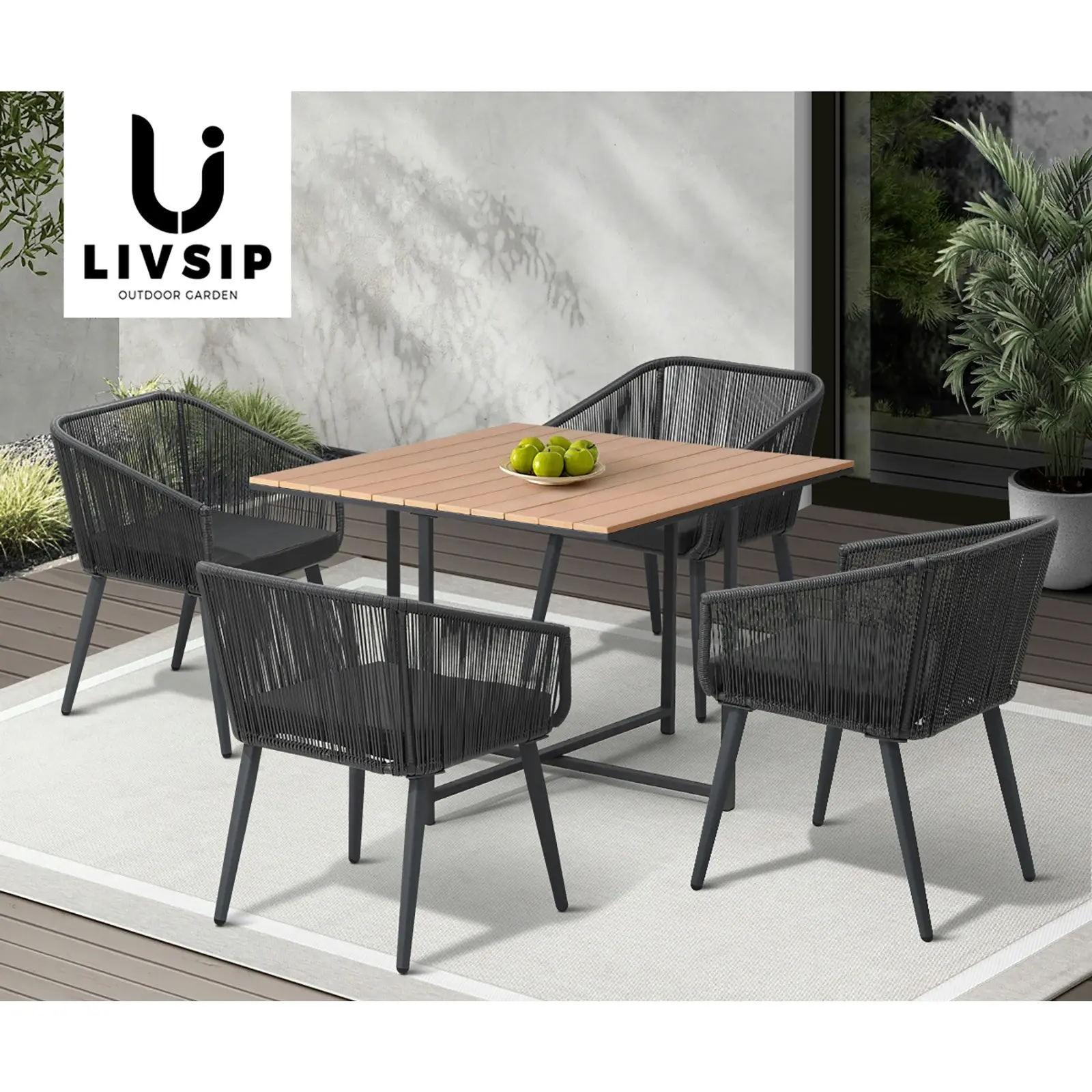 Livsip 5PCS Outdoor Dining Set Furniture Table Lounge Chairs Patio Setting