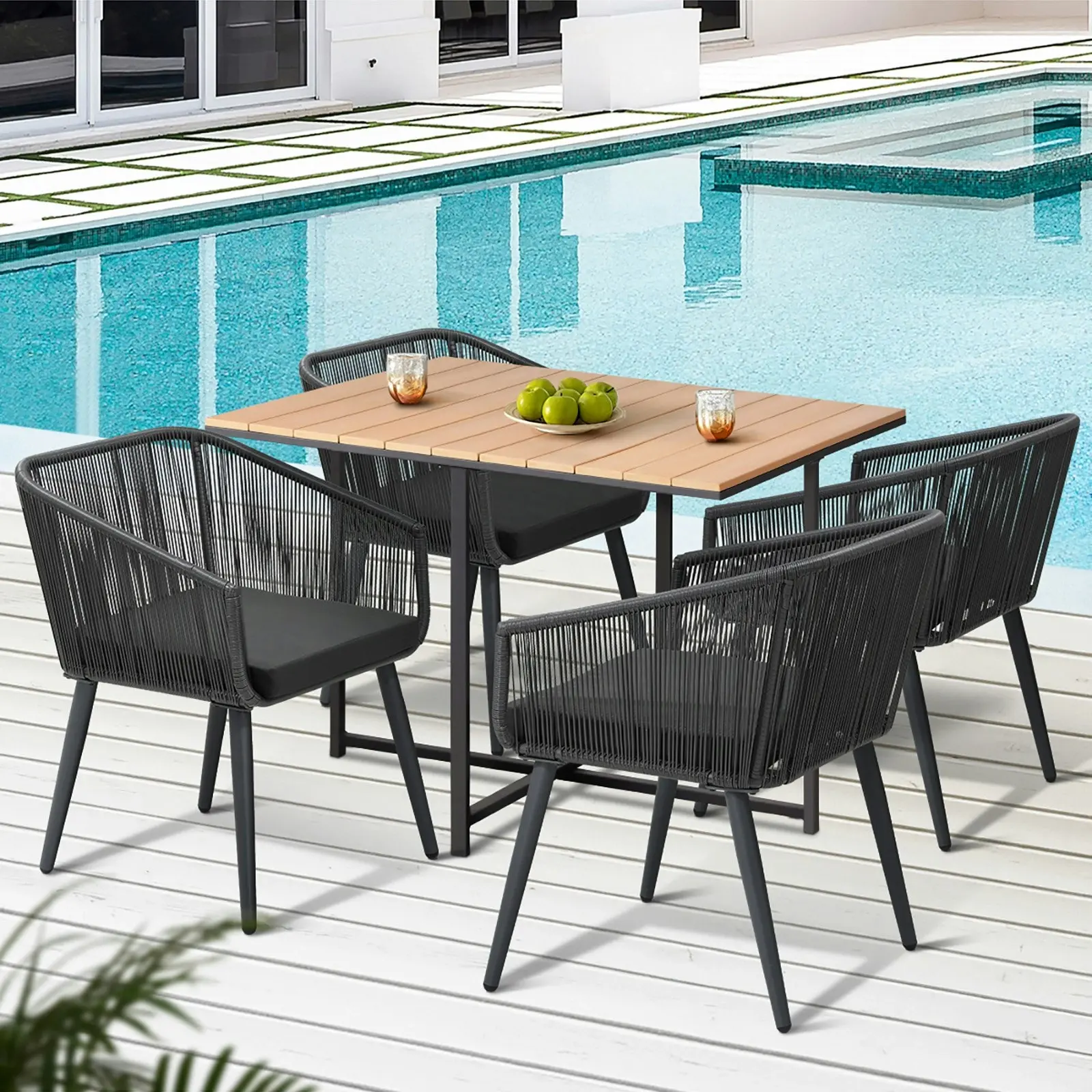 Livsip 5PCS Outdoor Dining Set Furniture Table Lounge Chairs Patio Setting