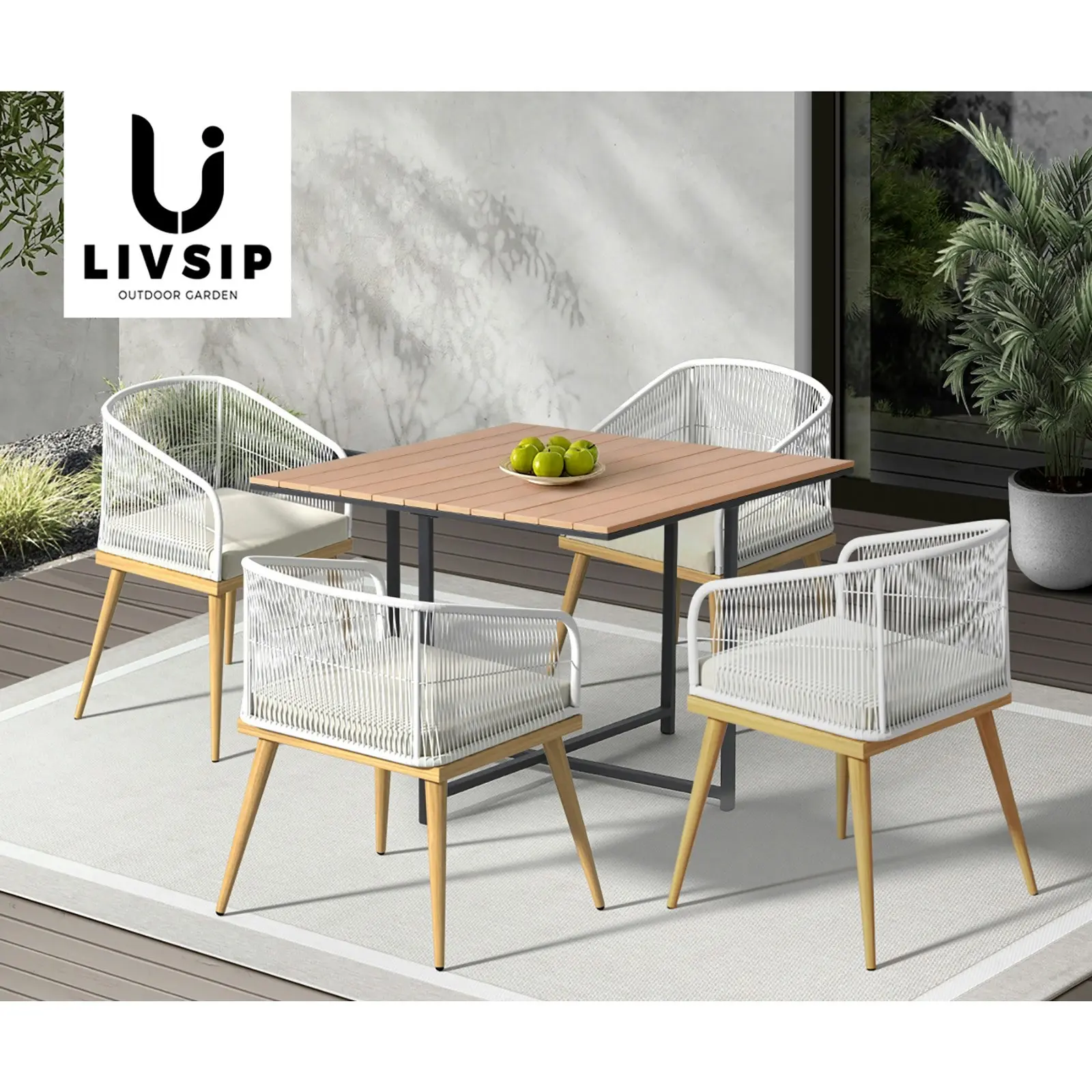 Livsip Outdoor Dining Set Furniture Table Chairs Patio Bistro Setting 5 Piece