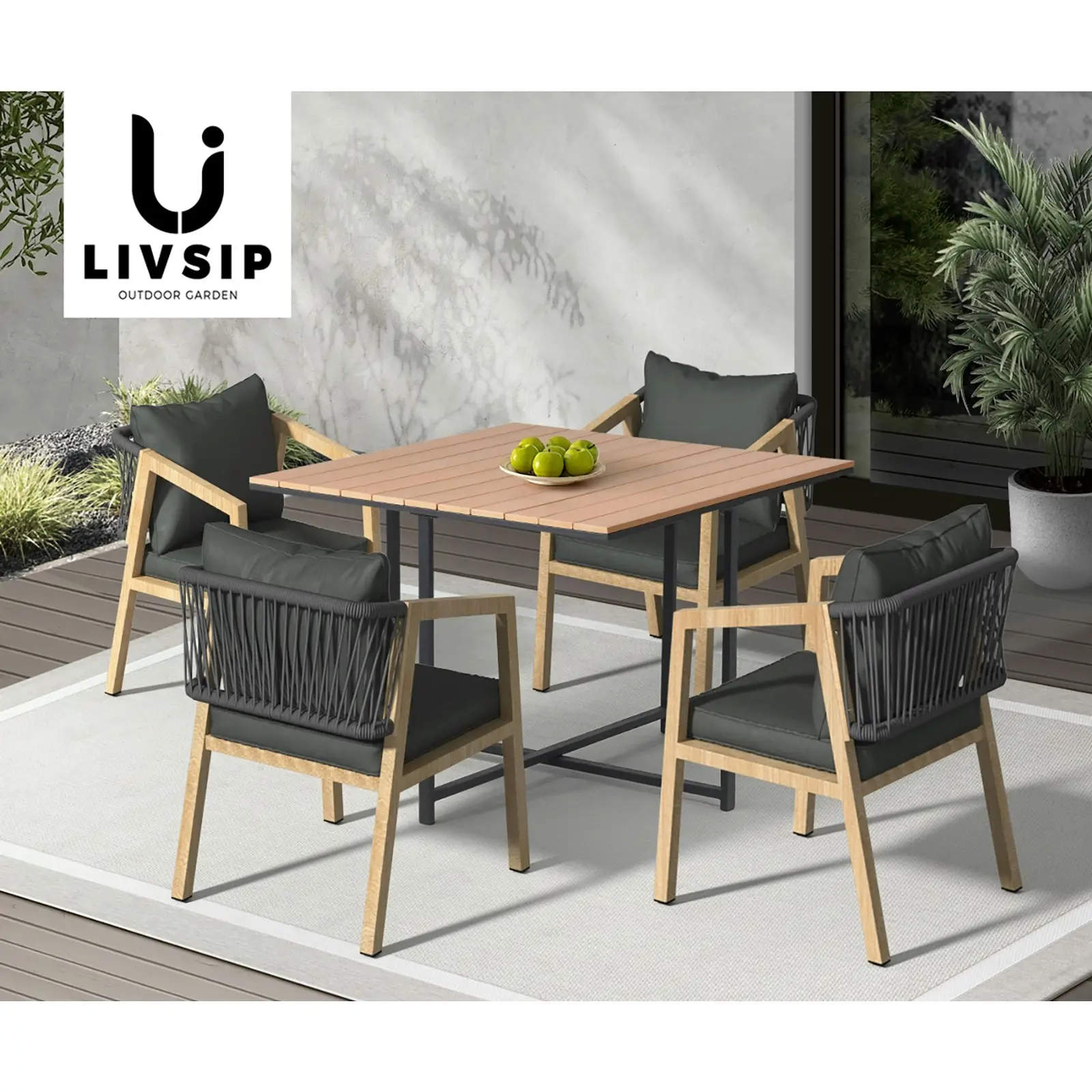 Livsip 5PCS Outdoor Patio Set Furniture Table Armchair Garden Dining Setting