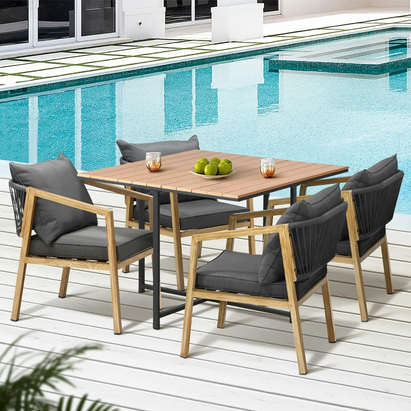 Livsip 5PCS Outdoor Patio Set Furniture Table Armchair Garden Dining Setting