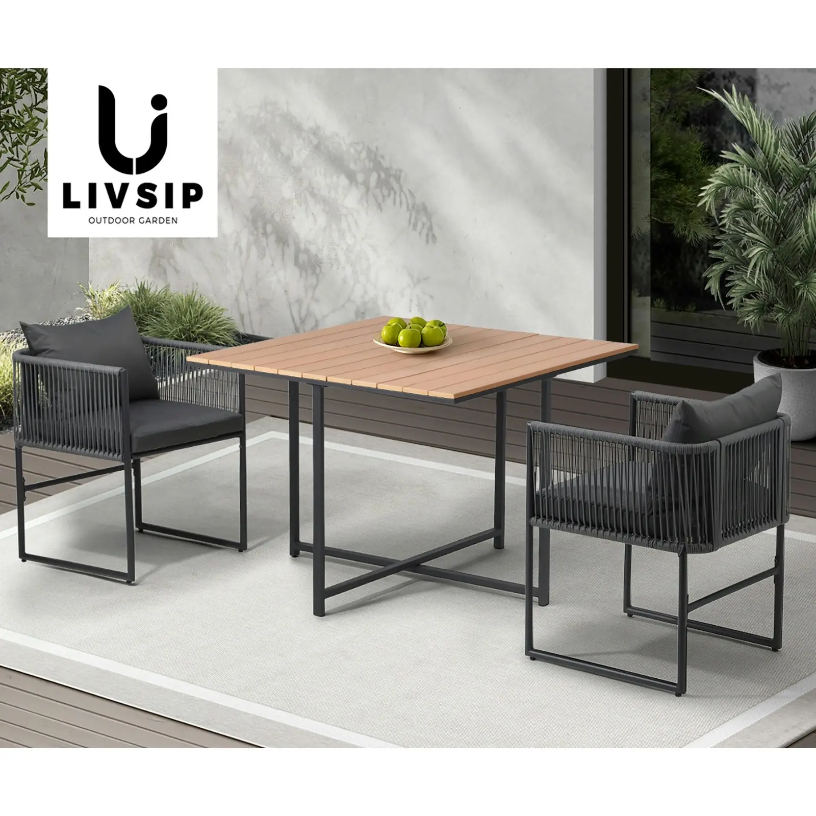 Livsip Outdoor Dining Table Furniture Lounge Patio Garden Setting Wood-Plastic