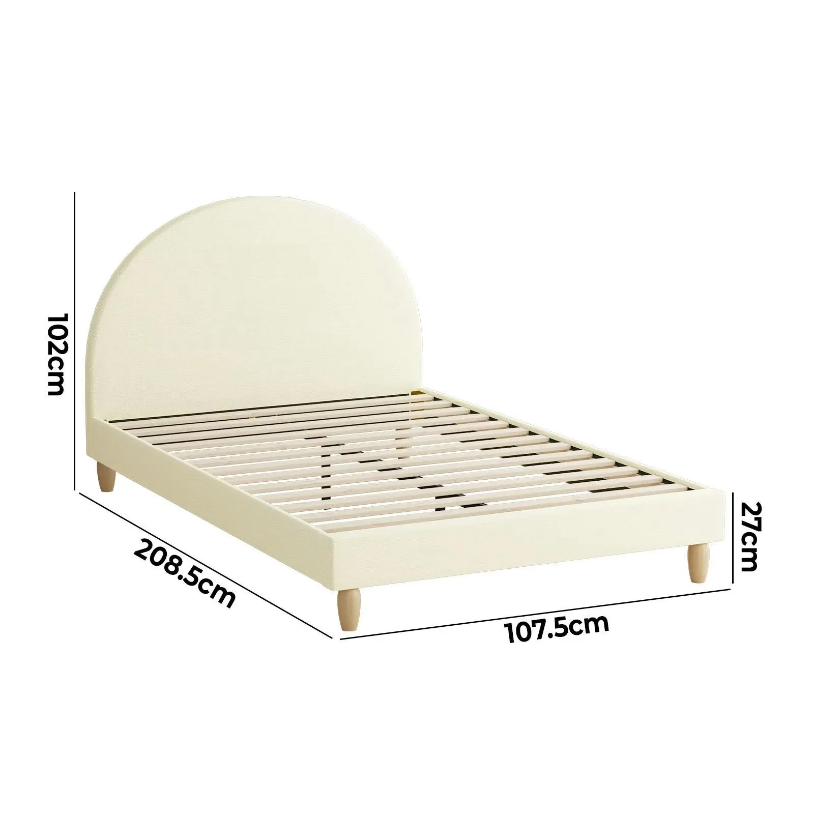 Oikiture Bed Frame King Single Size Beige Fabric Arched Beds Platform