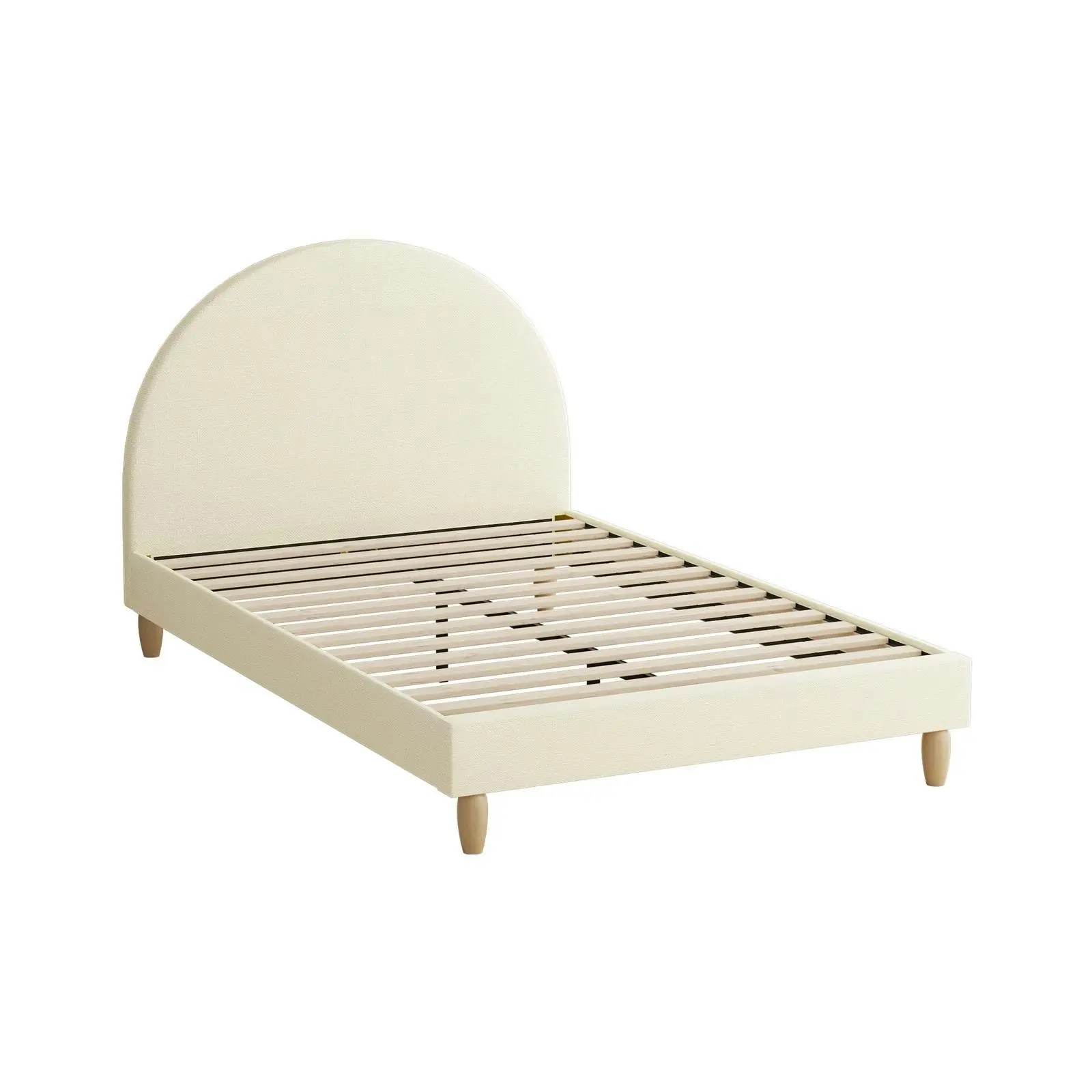 Oikiture Bed Frame King Single Size Beige Fabric Arched Beds Platform