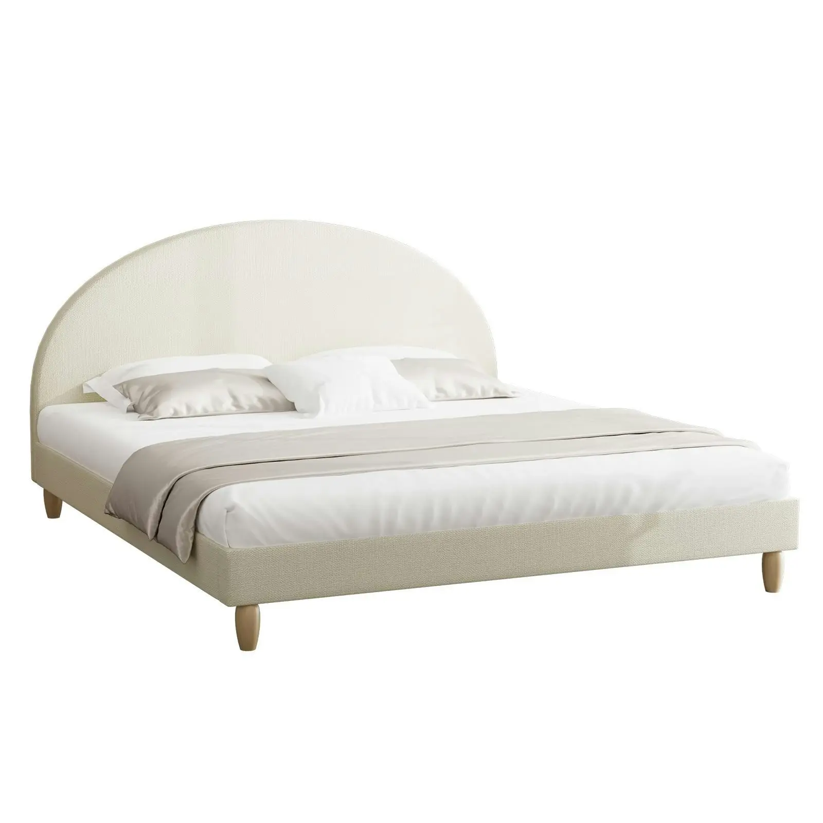 Oikiture Bed Frame King Size Beige Fabric Arched Beds Platform