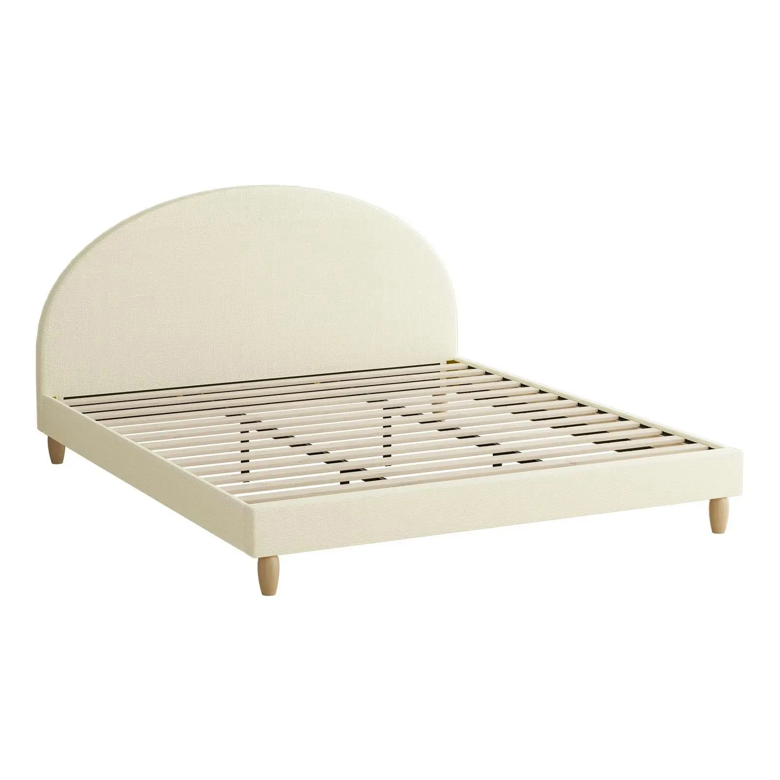 Oikiture Bed Frame King Size Beige Fabric Arched Beds Platform