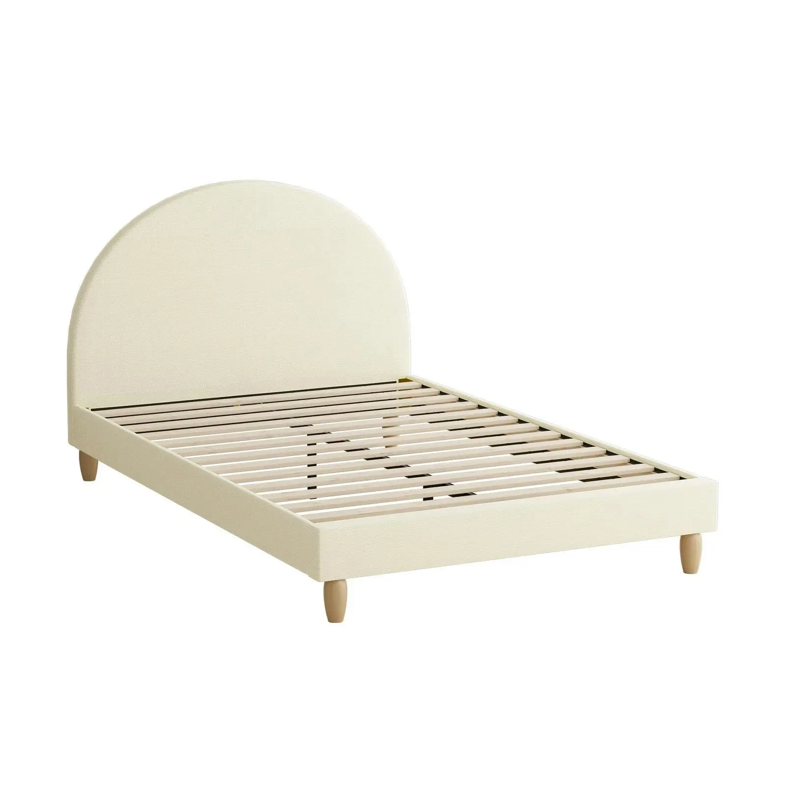 Oikiture Bed Frame Double Size Beige Fabric Arched Beds Platform