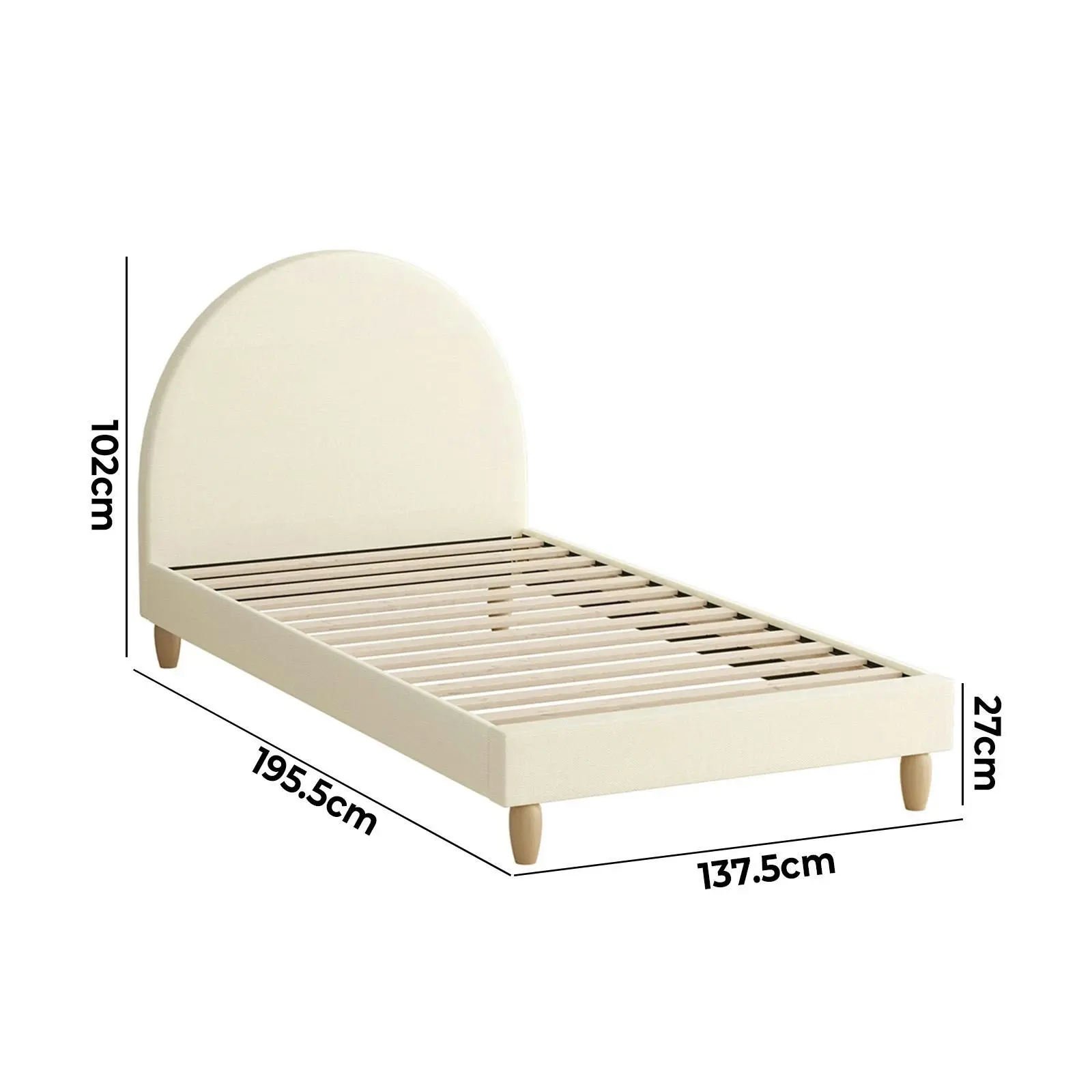 Oikiture Bed Frame Single Size Beige Fabric Arched Beds Platform