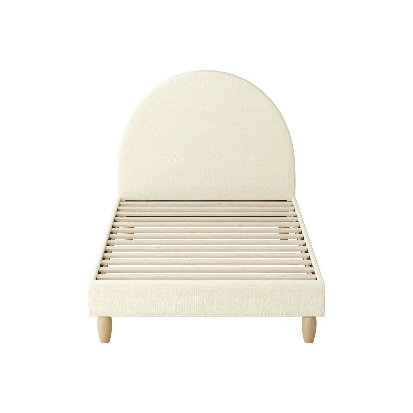 Oikiture Bed Frame Single Size Beige Fabric Arched Beds Platform